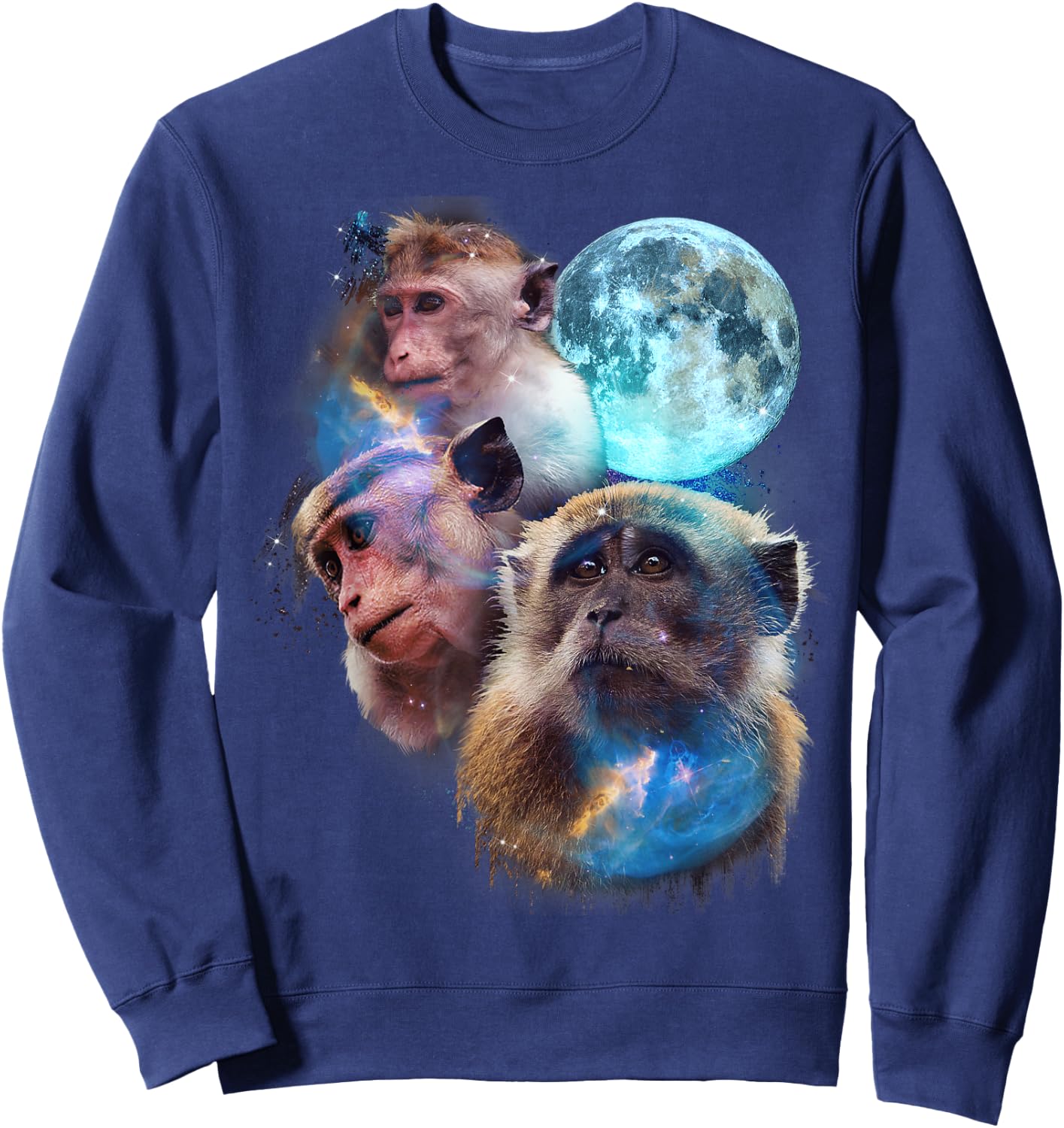 3 Moon Monkey Art Funny Ape Primate Animal Lovers Graphic Sweatshirt - Sweatshirt | Navy
