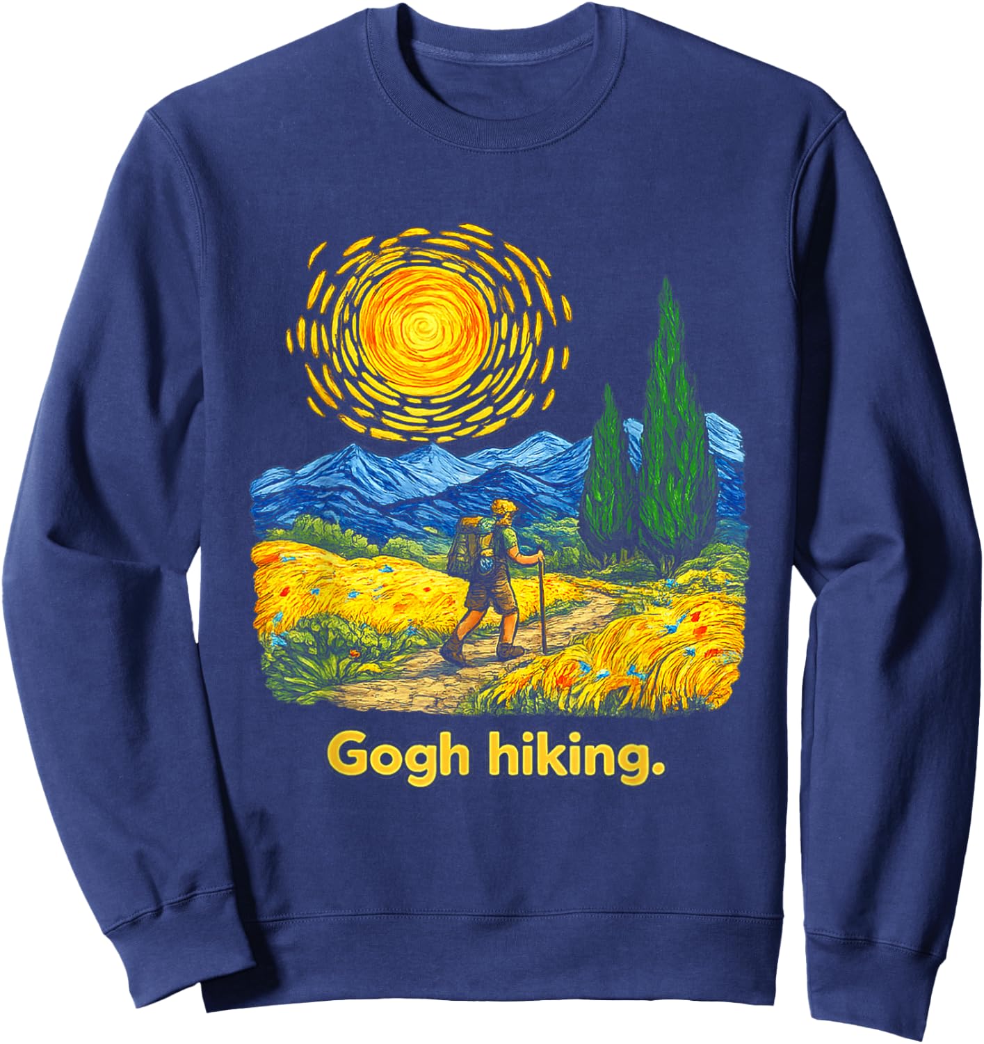 Gogh Hiking Funny Outdoorsy Van Gogh Art Nature Hiker Sweatshirt - Sweatshirt | Navy