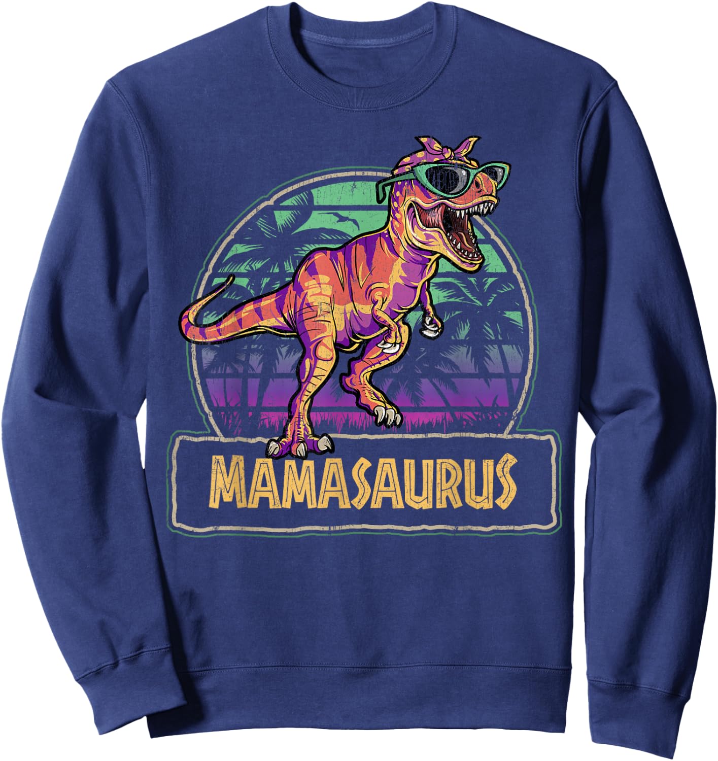 Mamasaurus T Rex Dinosaur Mama Saurus Family Matching Women Sweatshirt - Sweatshirt | Navy