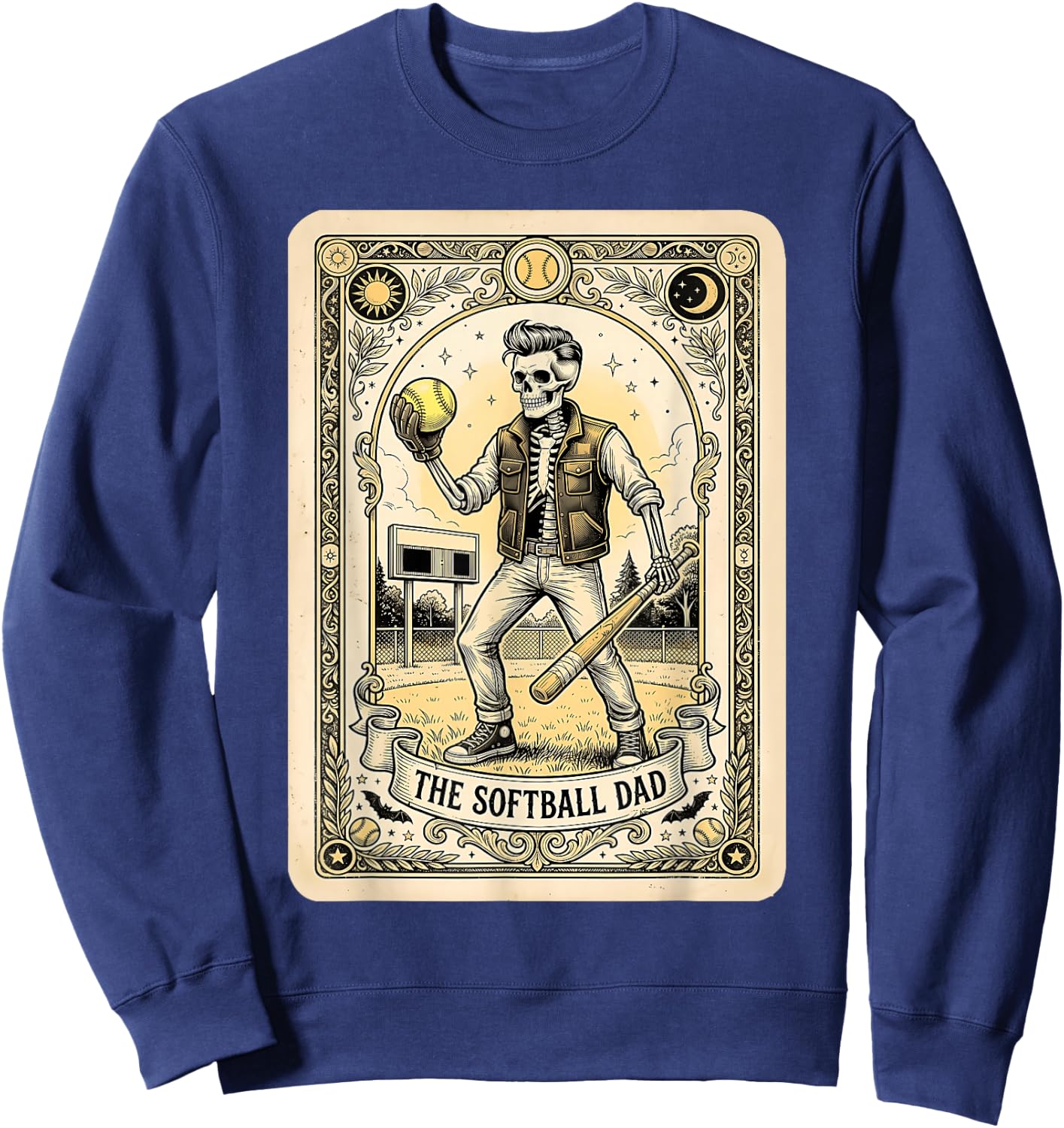 Softball Dad Tarot Card Skeleton Sports Fathers Day Men Sweatshirt - Sweatshirt | Navy