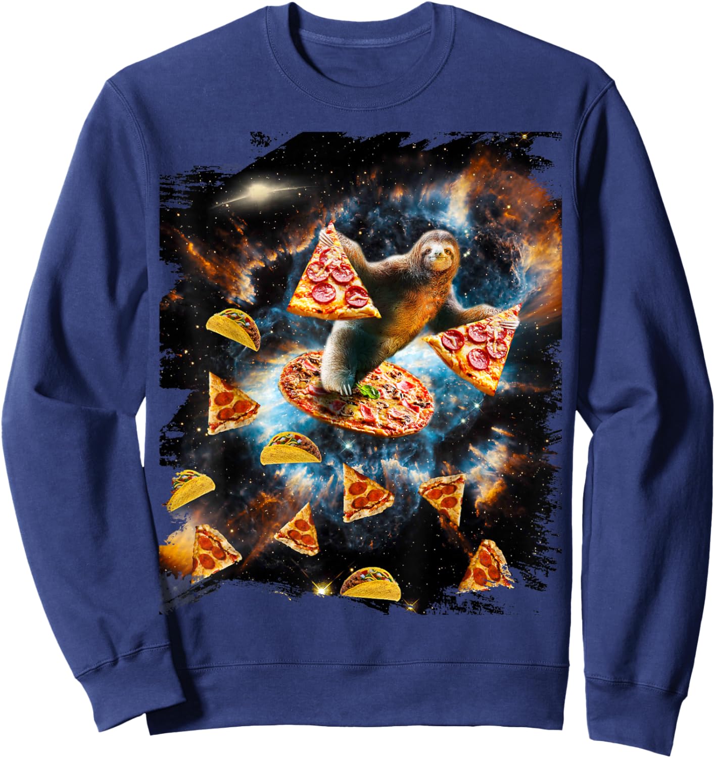 Galaxy Sloth Eating Pizza Taco In Space Sweatshirt - Sweatshirt | Navy
