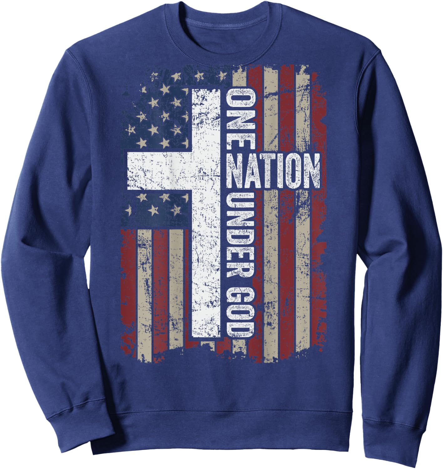 ONE NATION UNDER GOD - Christian Worship USA Flag - ON BACK Sweatshirt - Sweatshirt | Navy