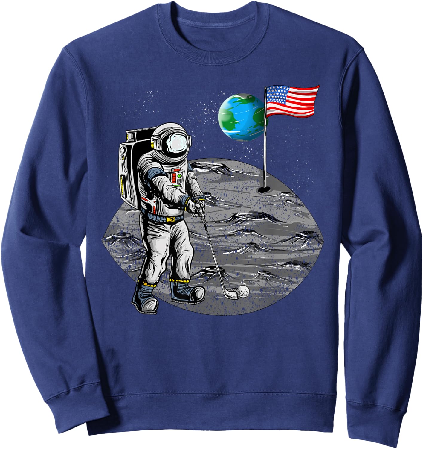 Cute Astronaut Golf US Flag Moon Funny Astronomy Golfer Gift Sweatshirt - Sweatshirt | Navy