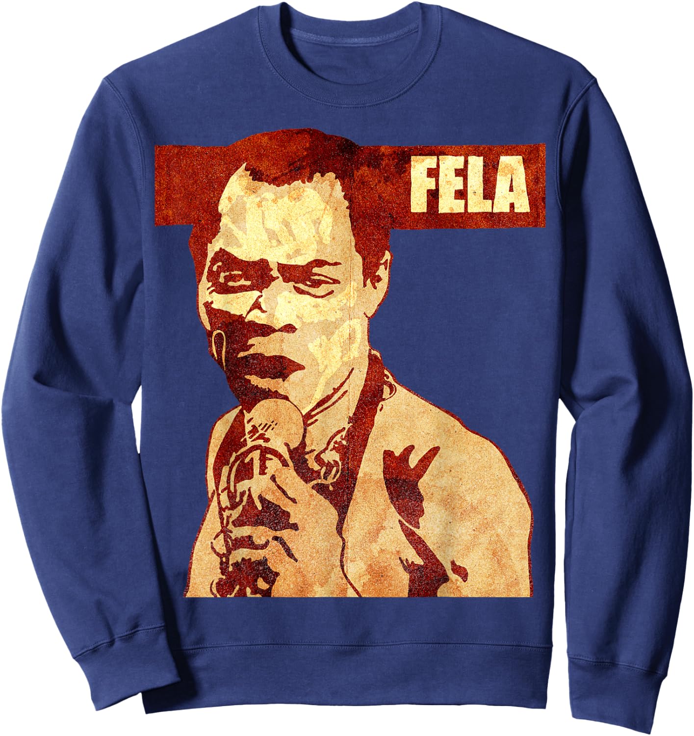 WellRed -Adults Fela Kuti Graphic Black Small Classic Fit Short Sleeve Sweatshirt - Sweatshirt | Navy