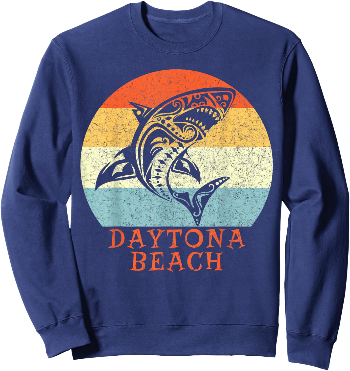 Daytona Beach, Florida Vintage Retro Tribal Shark Vacation Sweatshirt - Sweatshirt | Navy