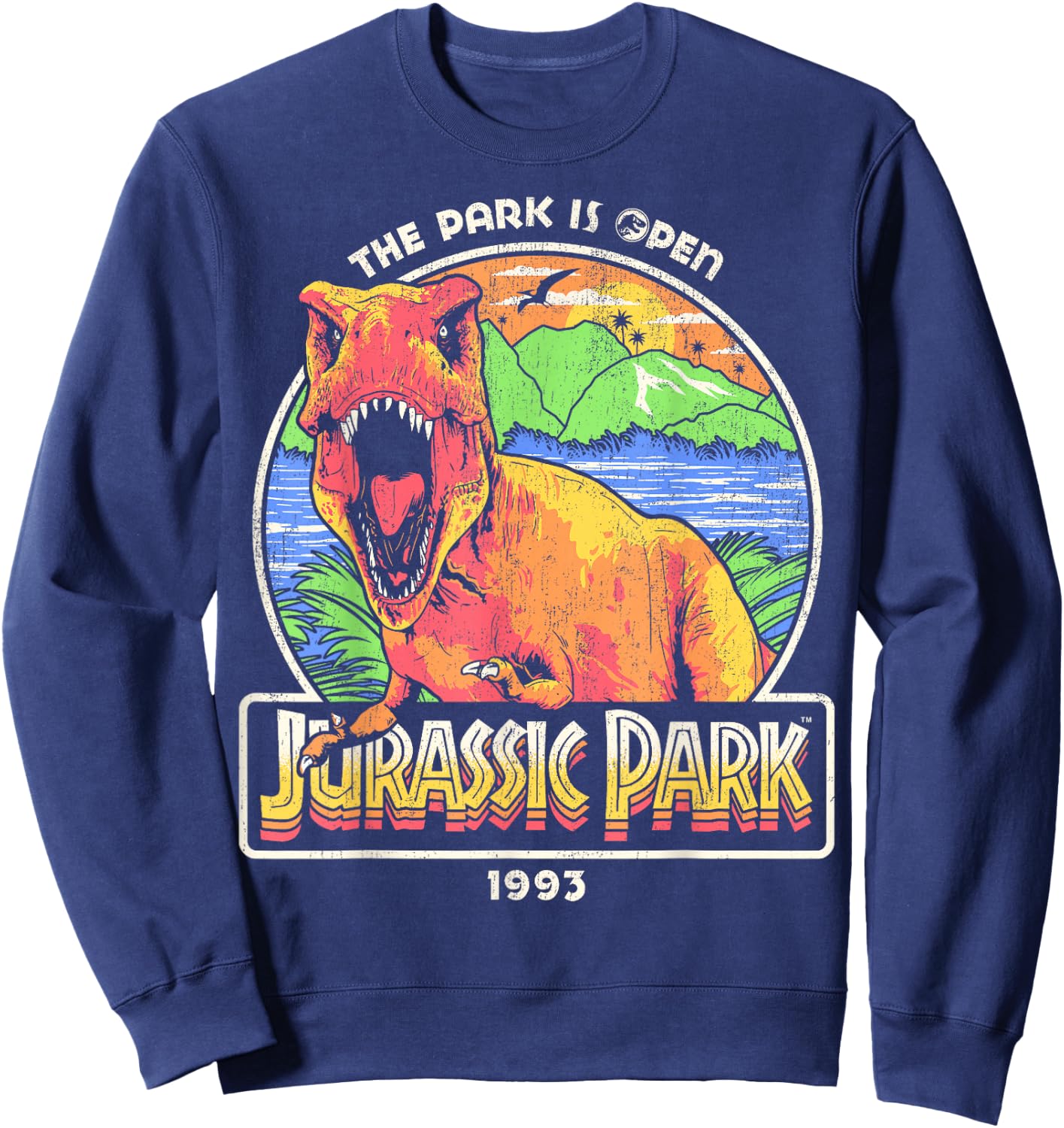 Jurassic Park 1993 The Park Is Open Jurassic Park Logo Sweatshirt - Sweatshirt | Navy