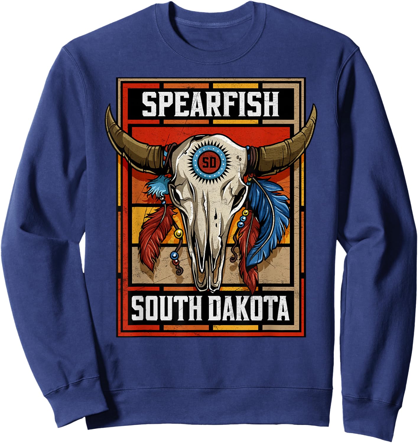 Spearfish South Dakota Native American Bison Skull Sweatshirt - Sweatshirt | Navy