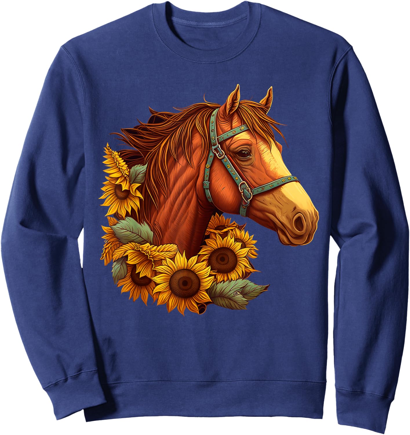 Cute Horse With Sunflowers Lover Girls Kids Sweatshirt - Sweatshirt | Navy