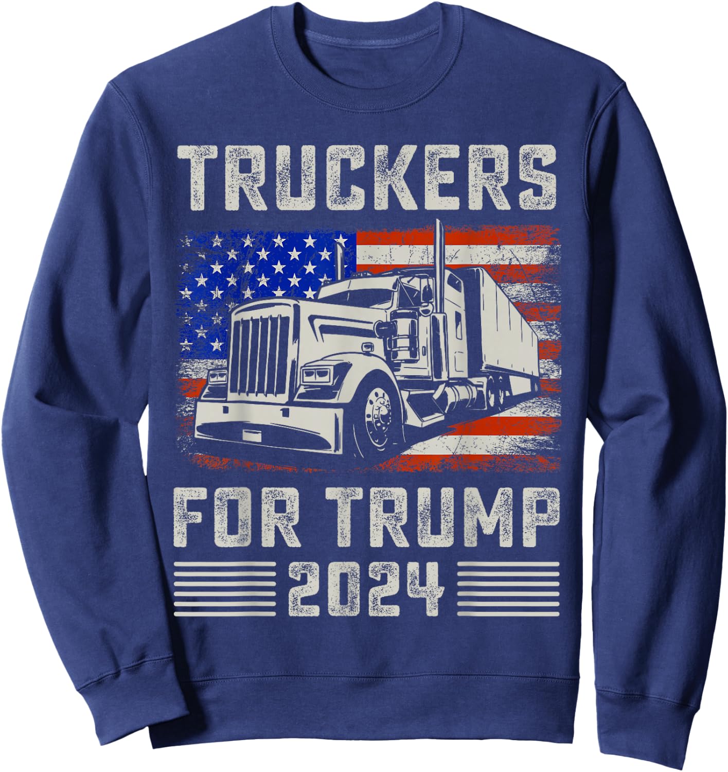 Truckers For Trump American Flag - Trump 2024 Vintage Sweatshirt - Sweatshirt | Navy