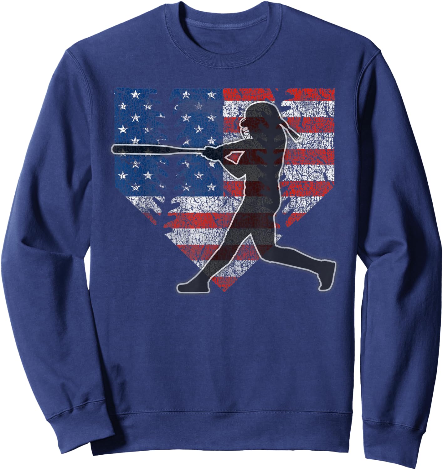Girls Softball Batter American Flag Home Plate Sweatshirt - Sweatshirt | Navy