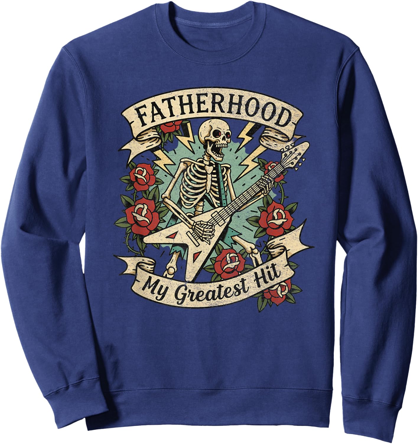 Cool Guitar Dad Fatherhood Greatest Hit Tattoo Style Sweatshirt - Sweatshirt | Navy