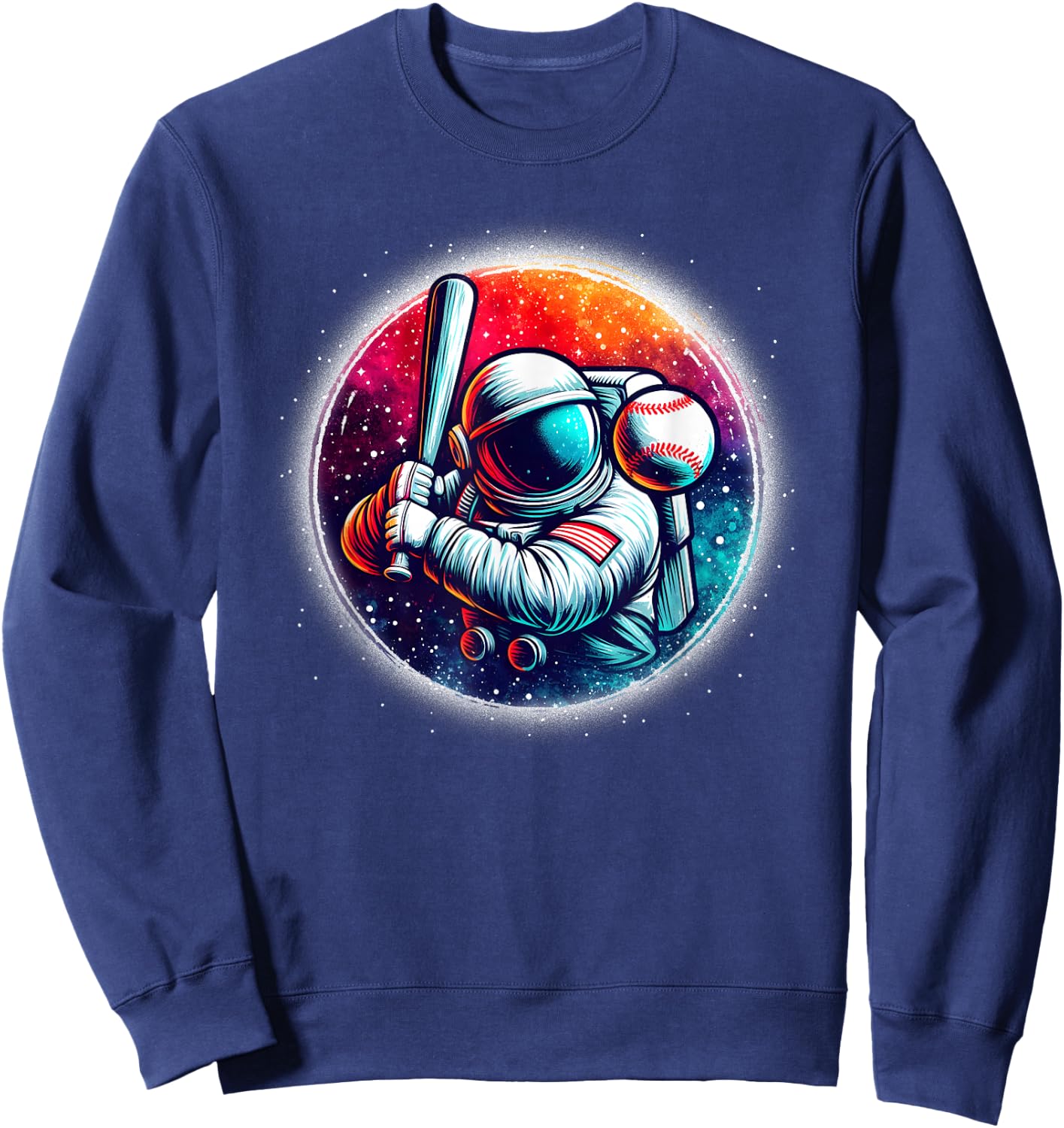 Astronaut Playing Baseball in Space Boys Girls Kids Sweatshirt - Sweatshirt | Navy