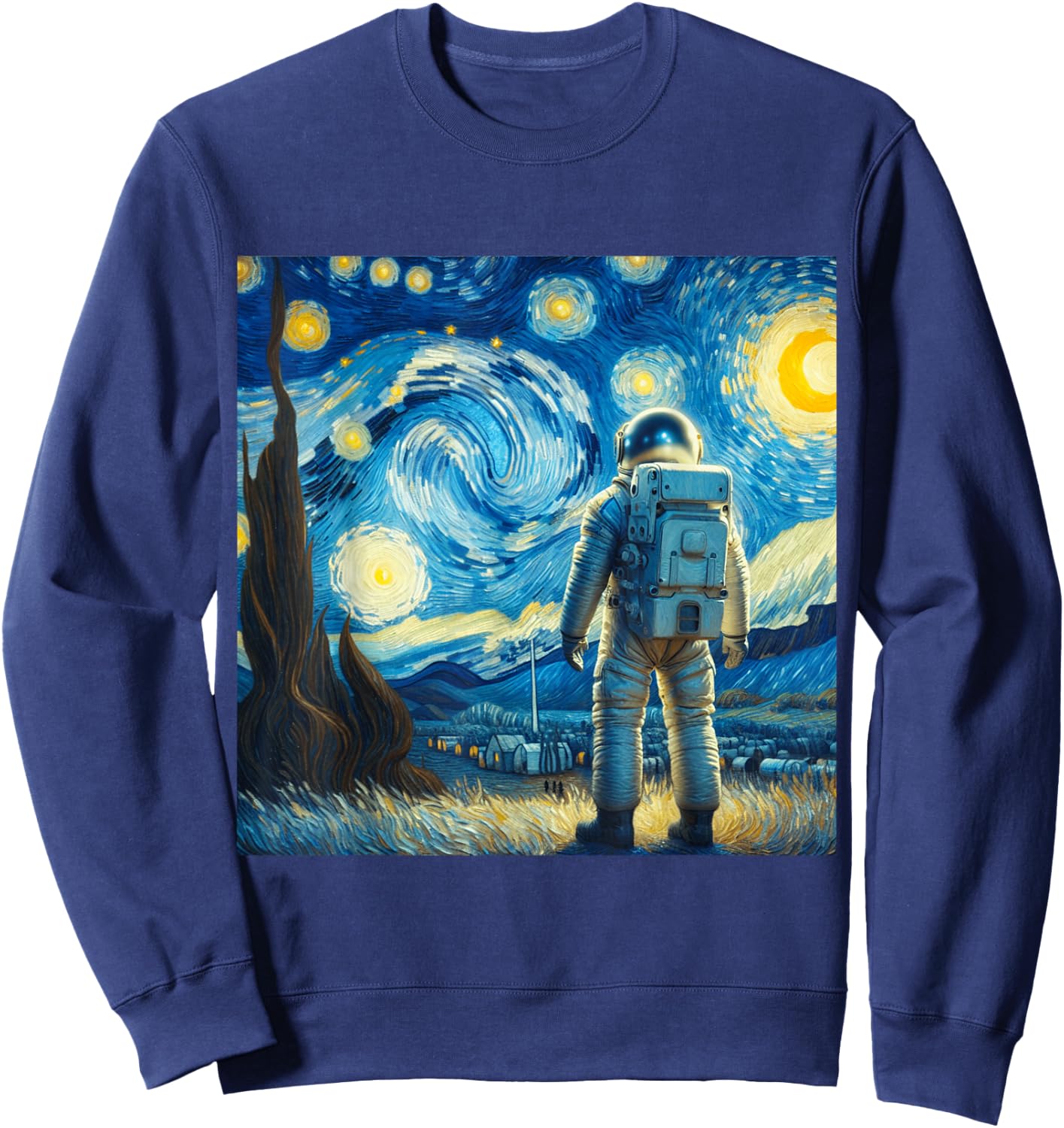 Van Gogh Starry Night Space Lovers Astronaut Lover Graphic Sweatshirt - Sweatshirt | Navy