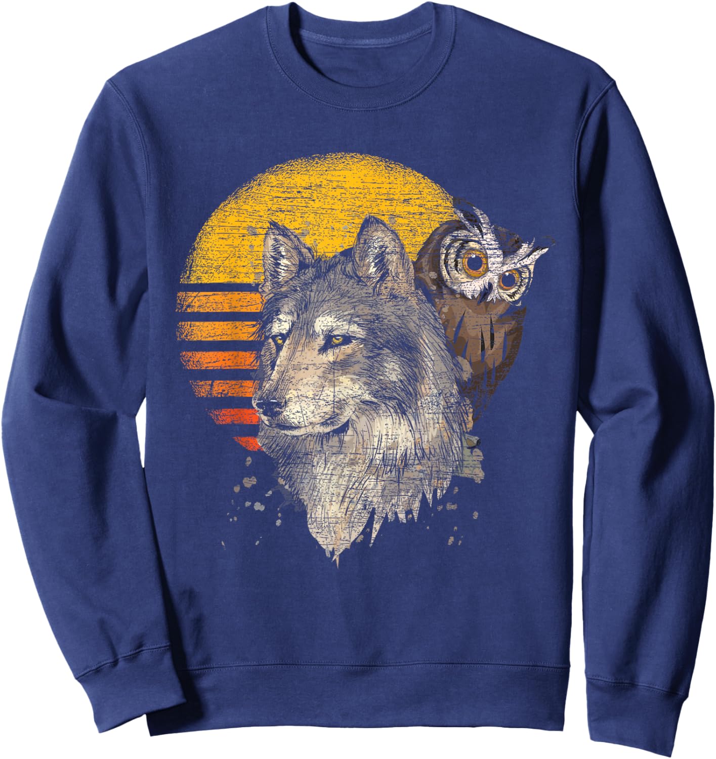 Forest Predator Ornithologist Gift Retro Wolf Owl Sweatshirt - Sweatshirt | Navy