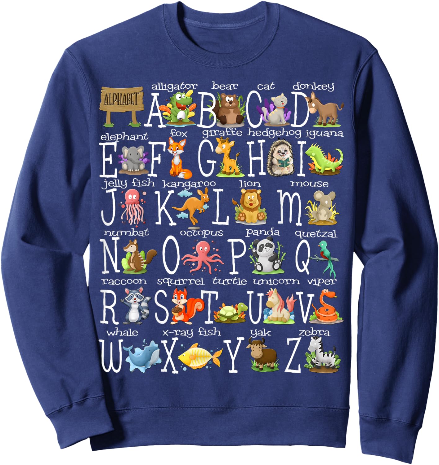 Alphabet Animals Back to School Pre-K Kindergarten Teacher Sweatshirt - Sweatshirt | Navy
