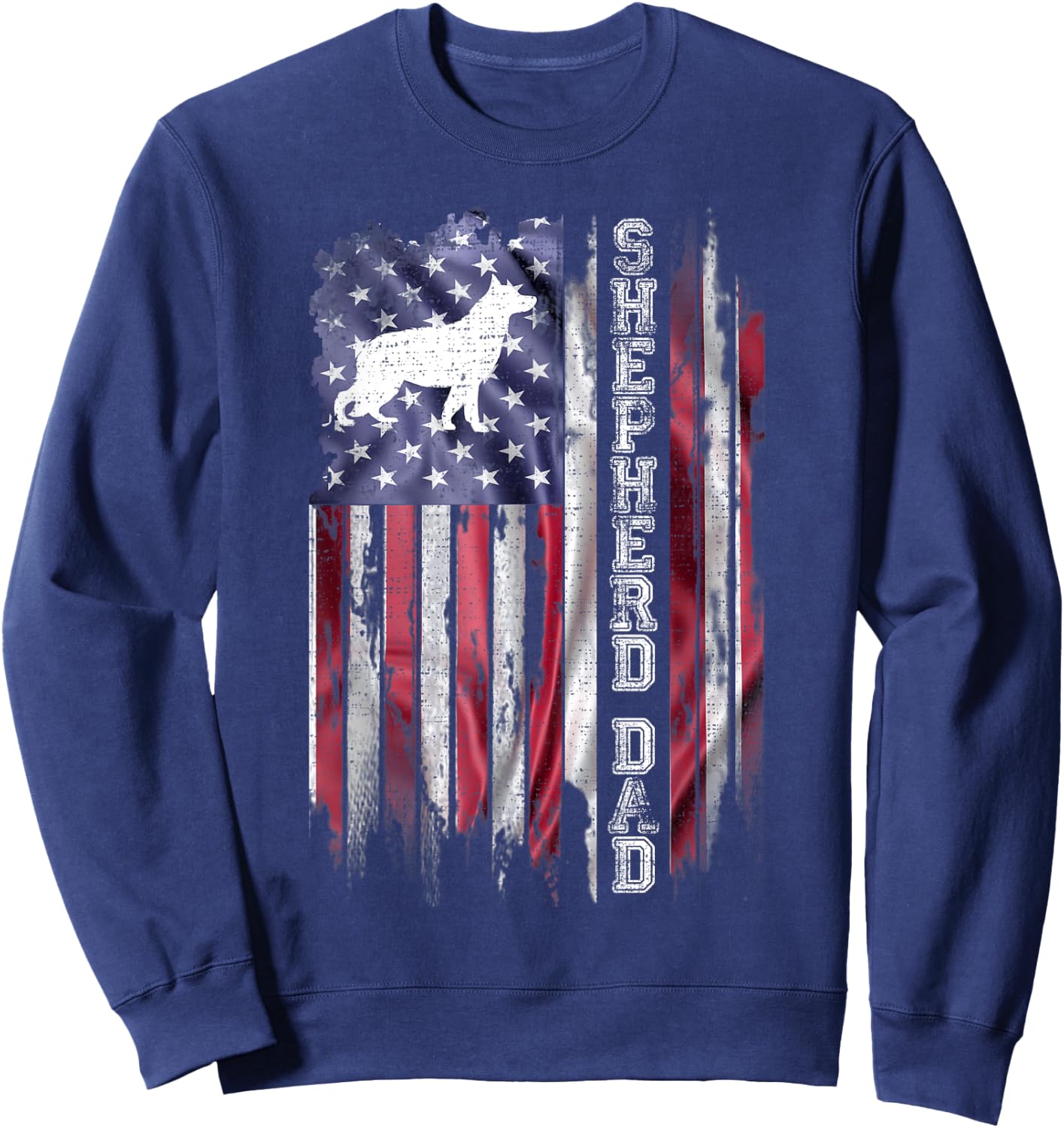 Vintage American Flag Proud German Shepherd Dad Silhouette Sweatshirt - Sweatshirt | Navy