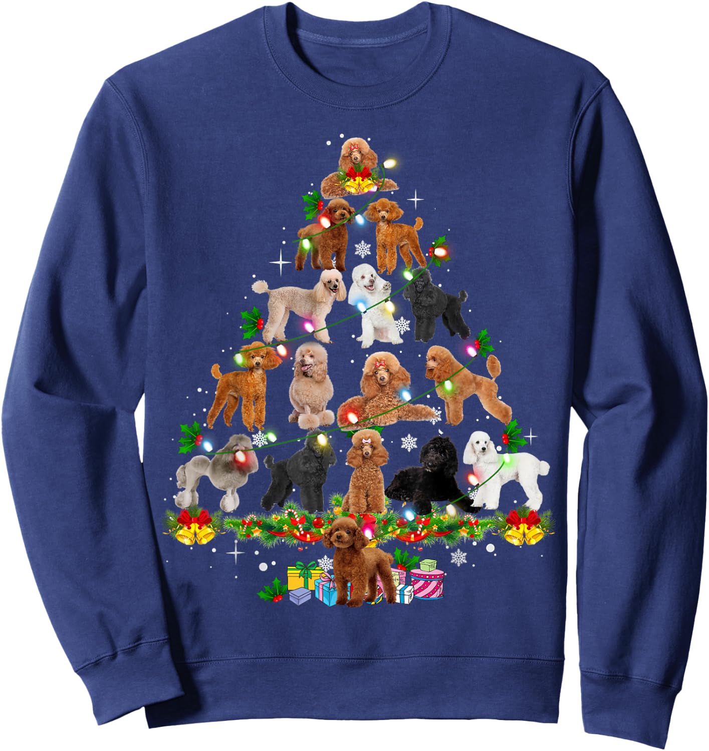 Funny Poodle Christmas Tree Ornament Decor Xmas Dog Dad Mom Sweatshirt - Sweatshirt | Navy