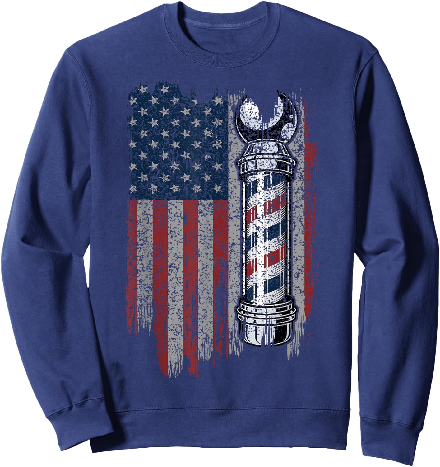 American Flag Barber - Barbershop Gift Patriotic Barber Men Sweatshirt - Sweatshirt | Navy