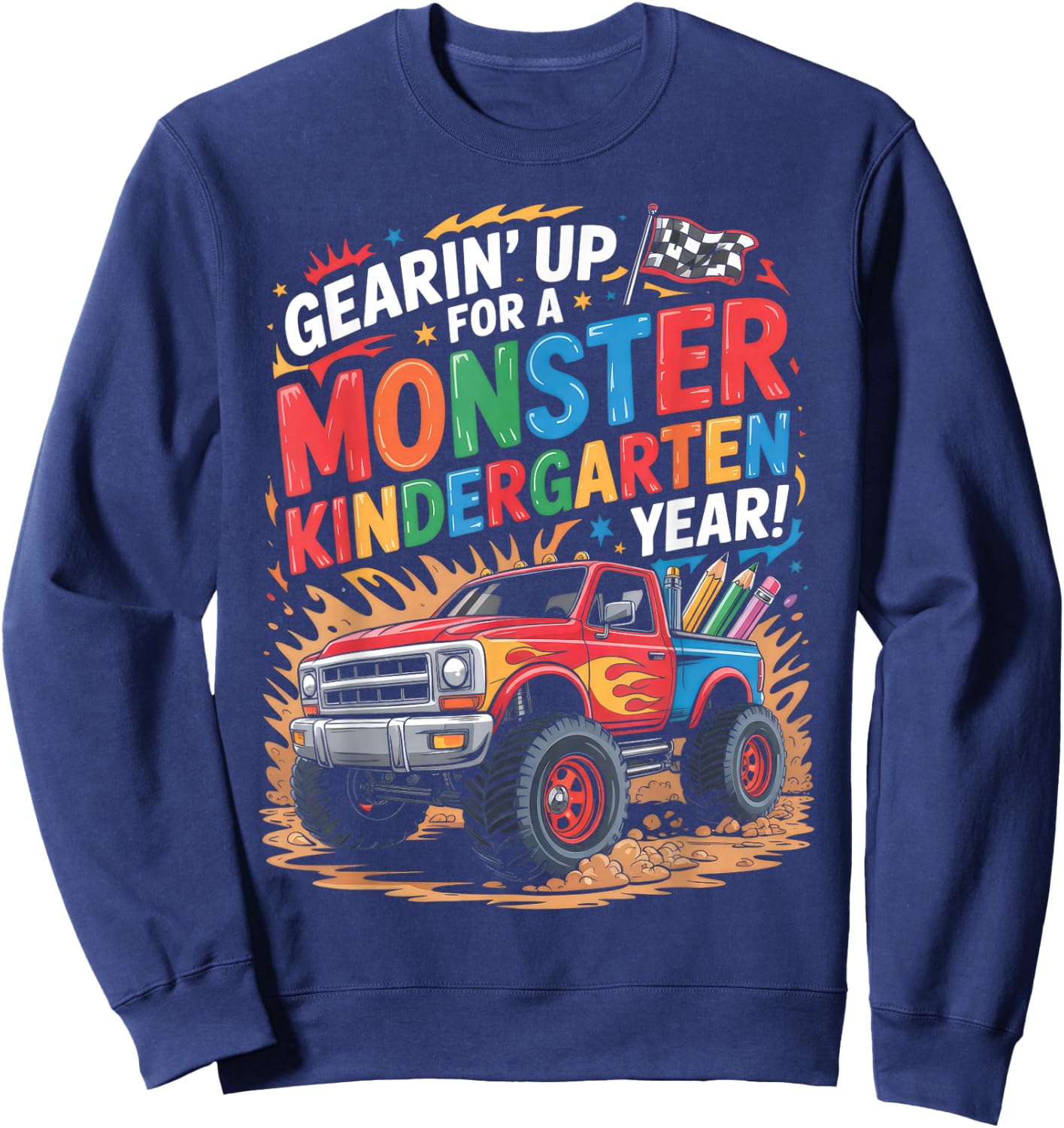 Back to School Kindergarten Monster Truck First Day Boys Sweatshirt - Sweatshirt | Navy