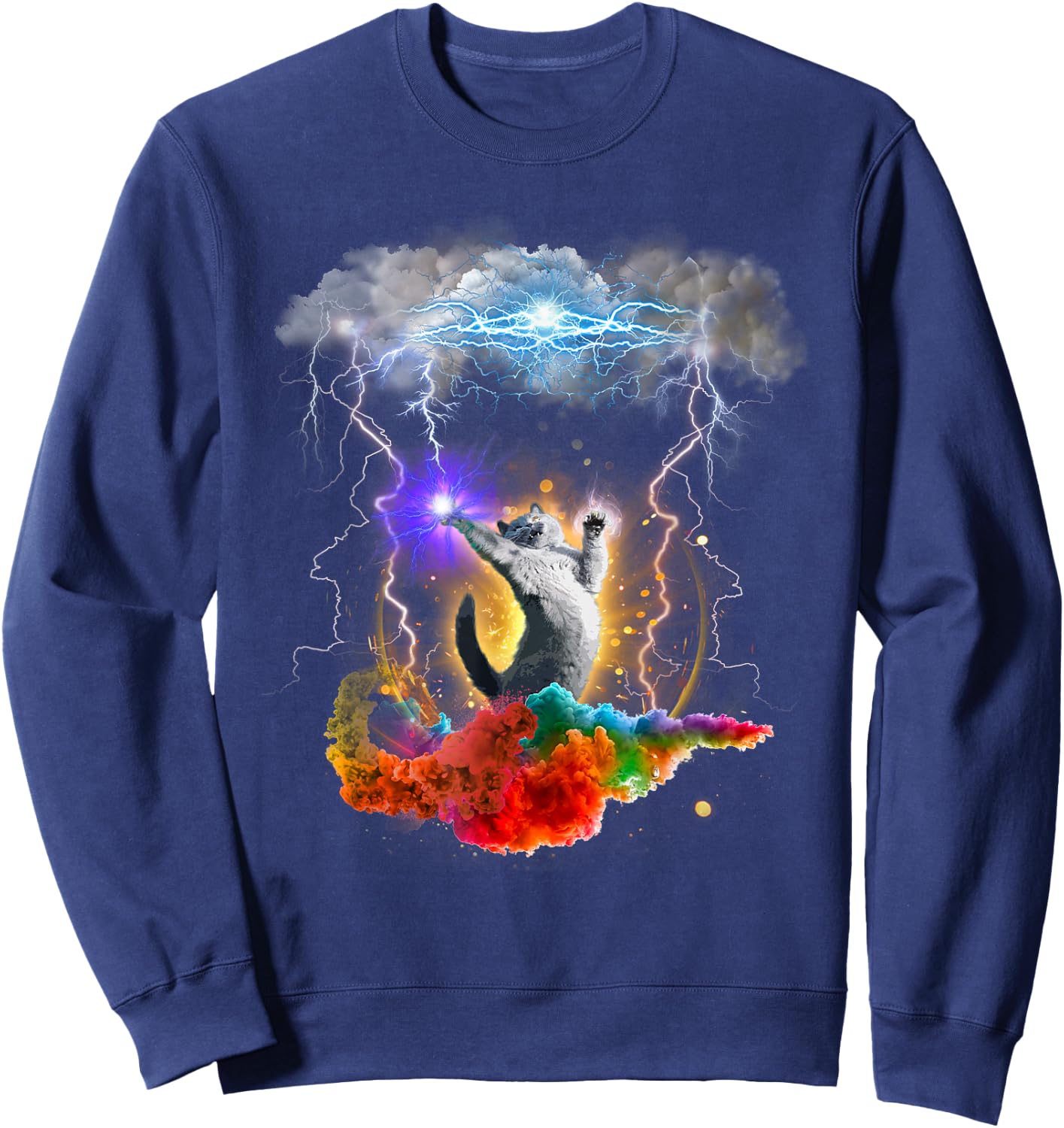 Crazy Space Cat Lightning Rainbow Men Women Kids Sweatshirt - Sweatshirt | Navy