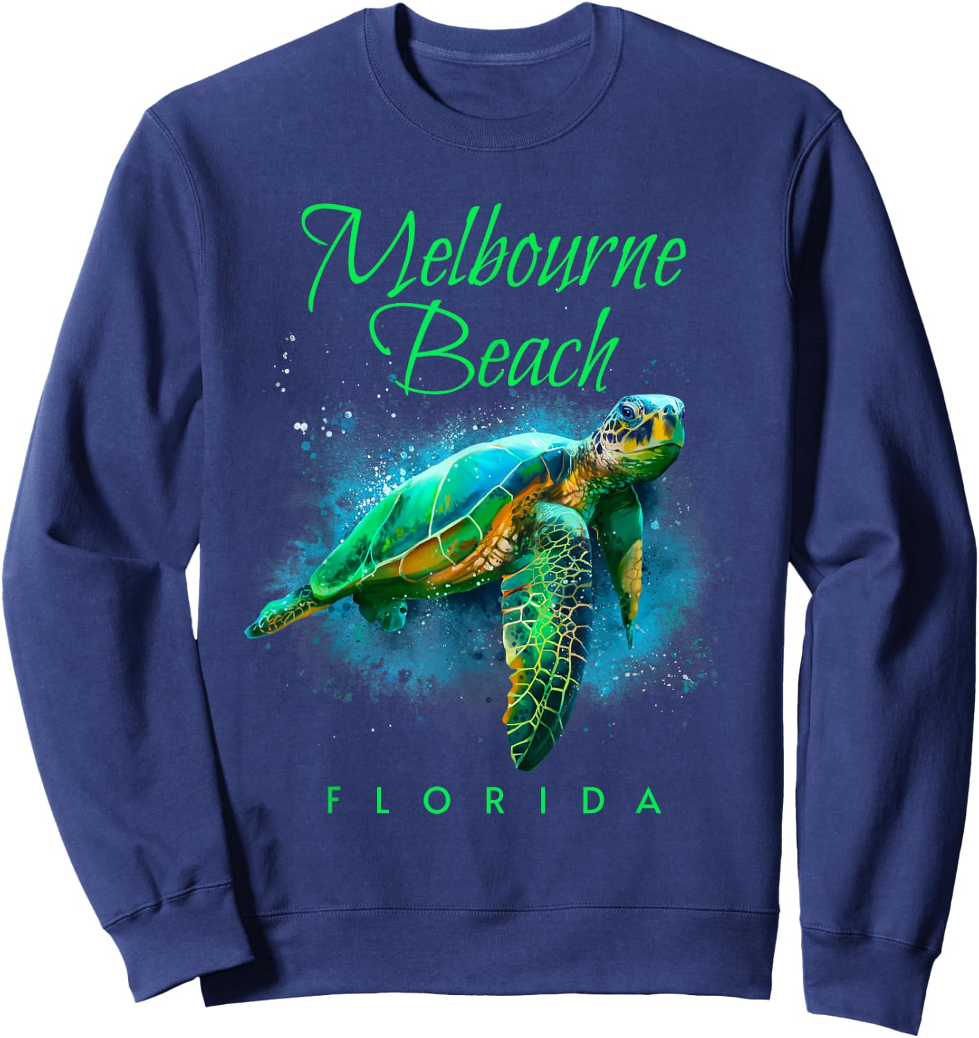 Melbourne Beach Florida Watercolor Sea Turtle Sweatshirt - Sweatshirt | Navy