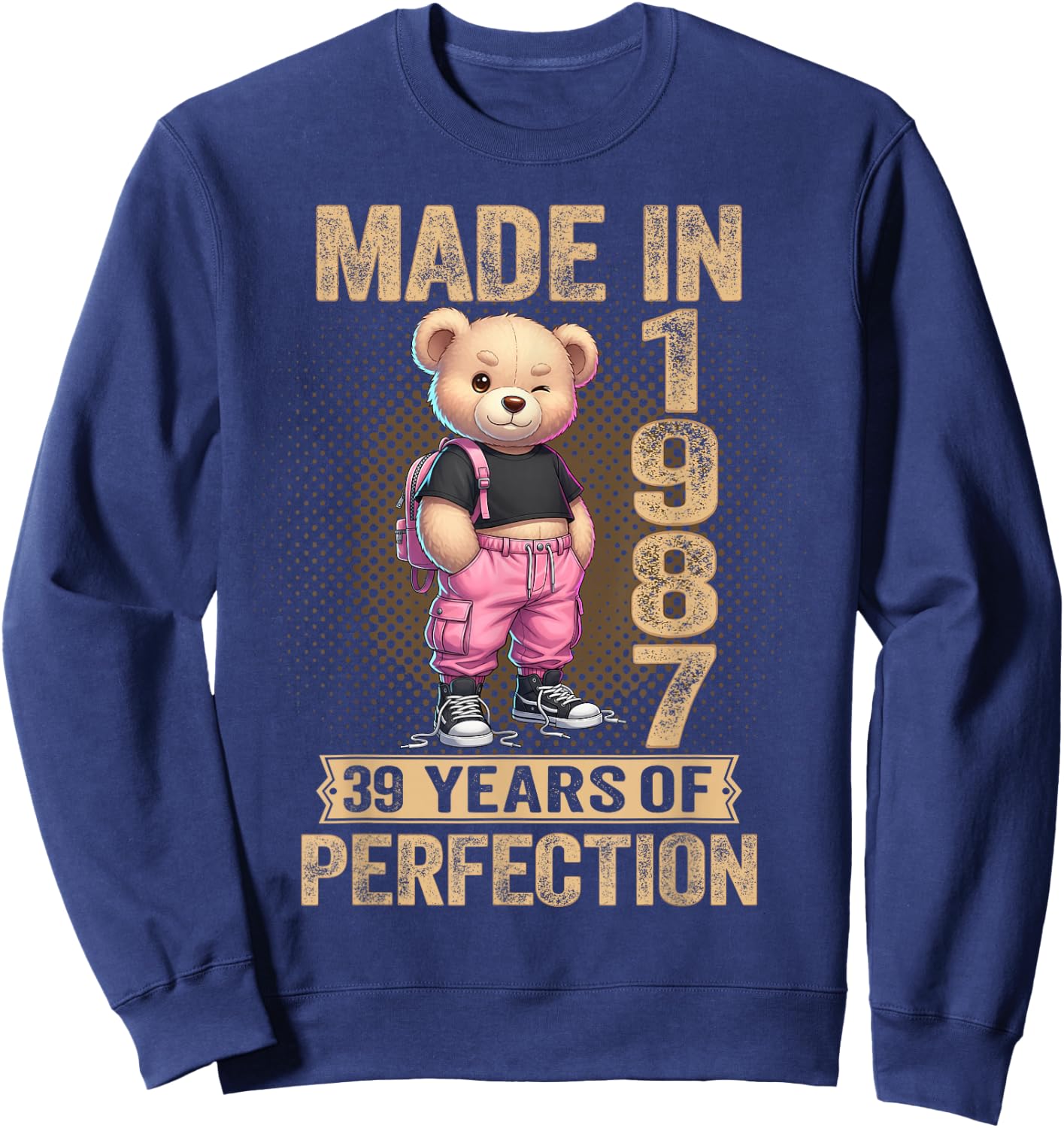 39th Birthday Made in 1987 39 Years of Being Awesome Bear Sweatshirt - Sweatshirt | Navy