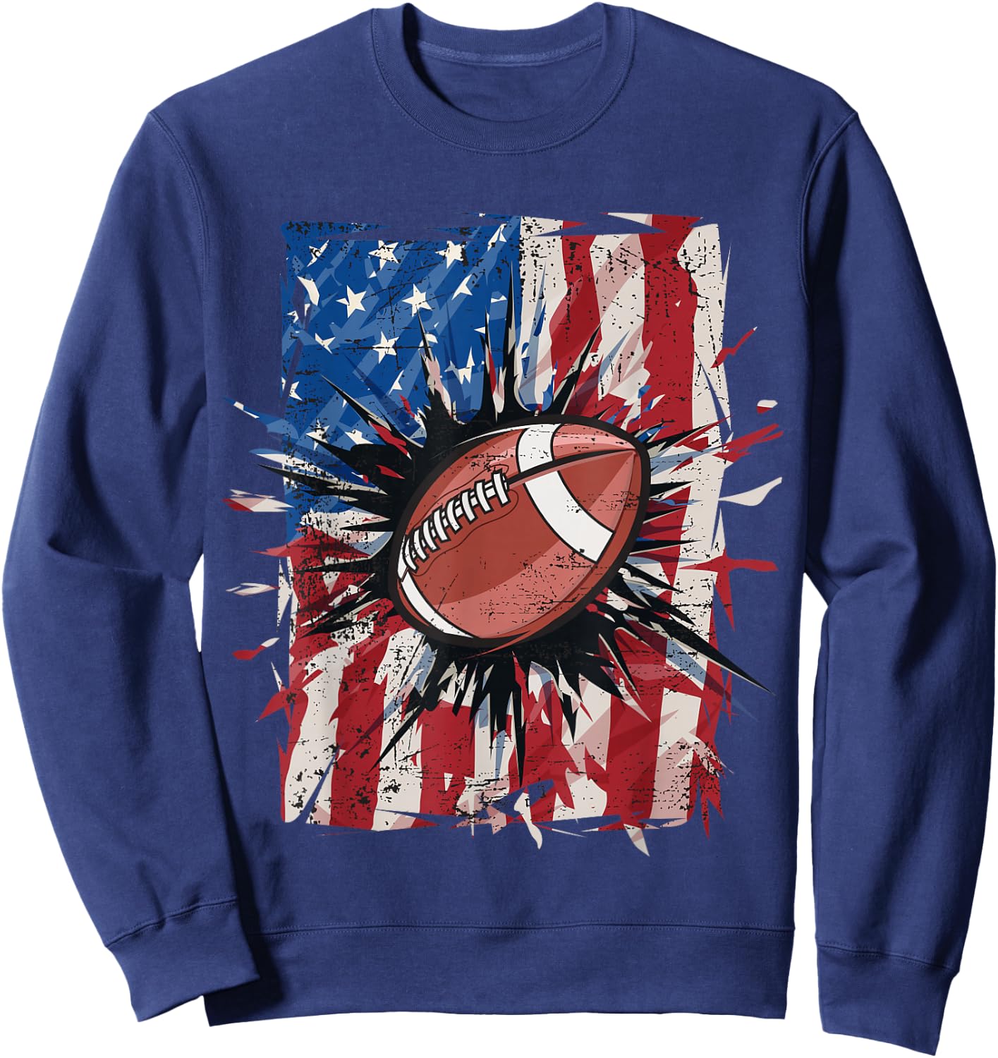 Patriotic Football 4th of July Men USA American Flag Boys Small Sweatshirt - Sweatshirt | Navy