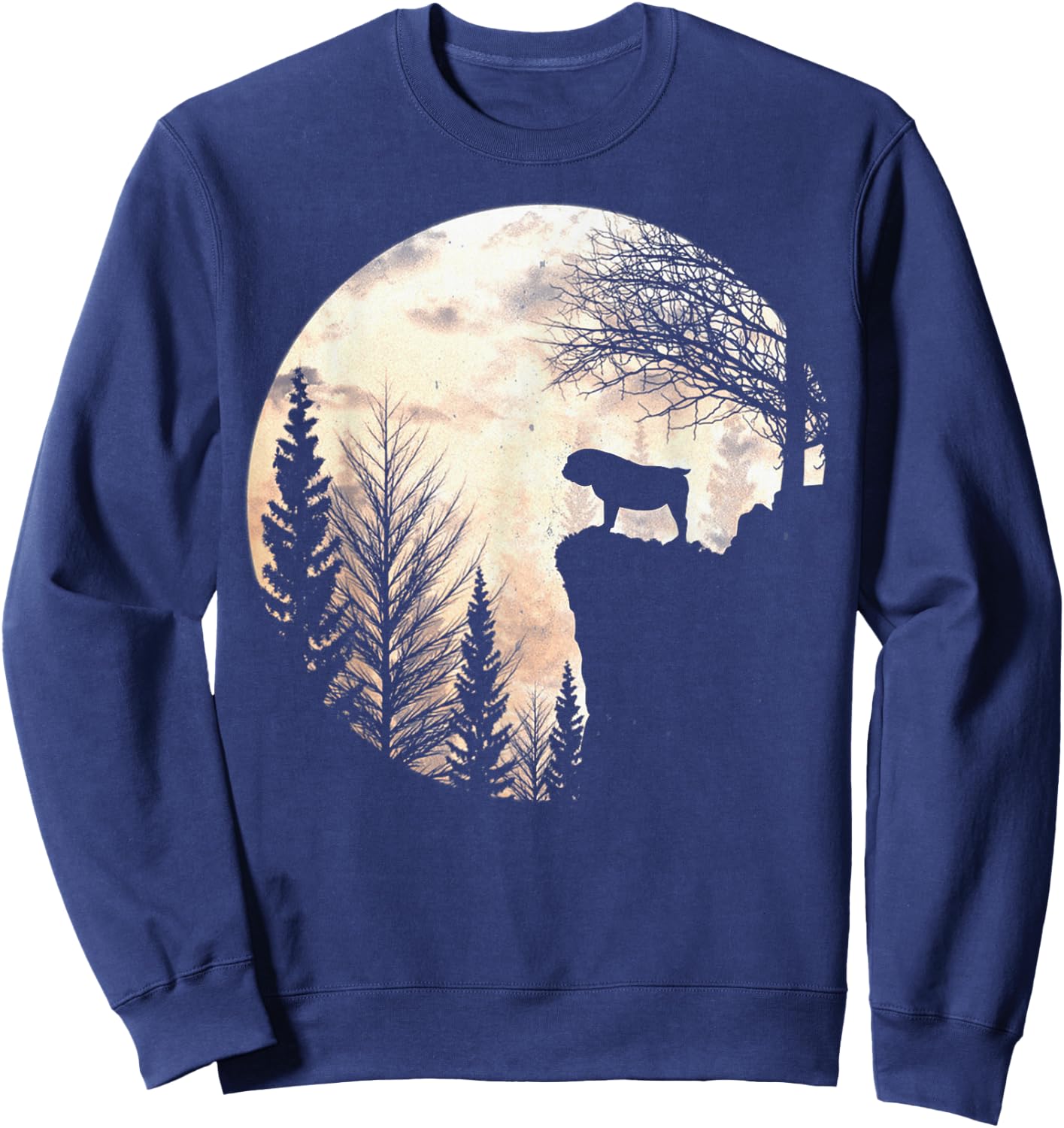 Bulldog Silhouette Dog Scary And Moon Halloween Costume Sweatshirt - Sweatshirt | Navy