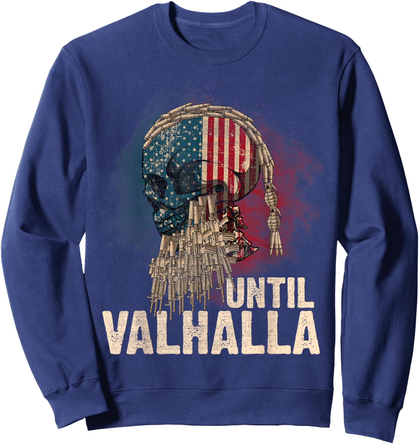 Until Valhalla Viking US Flag Vintage Shirt-Til Valhalla Sweatshirt - Sweatshirt | Navy