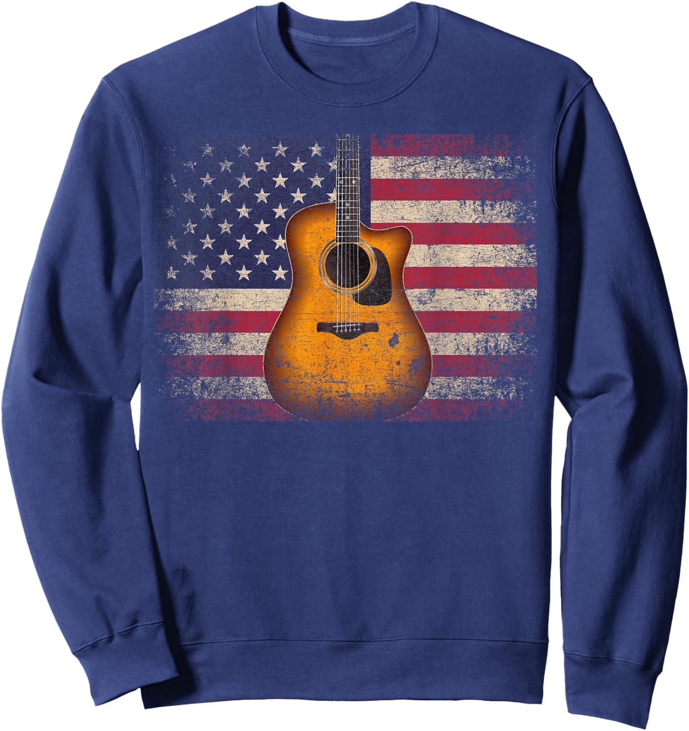 Guitar 4th of July Gift American Flag USA - Country Music Small Sweatshirt - Sweatshirt | Navy