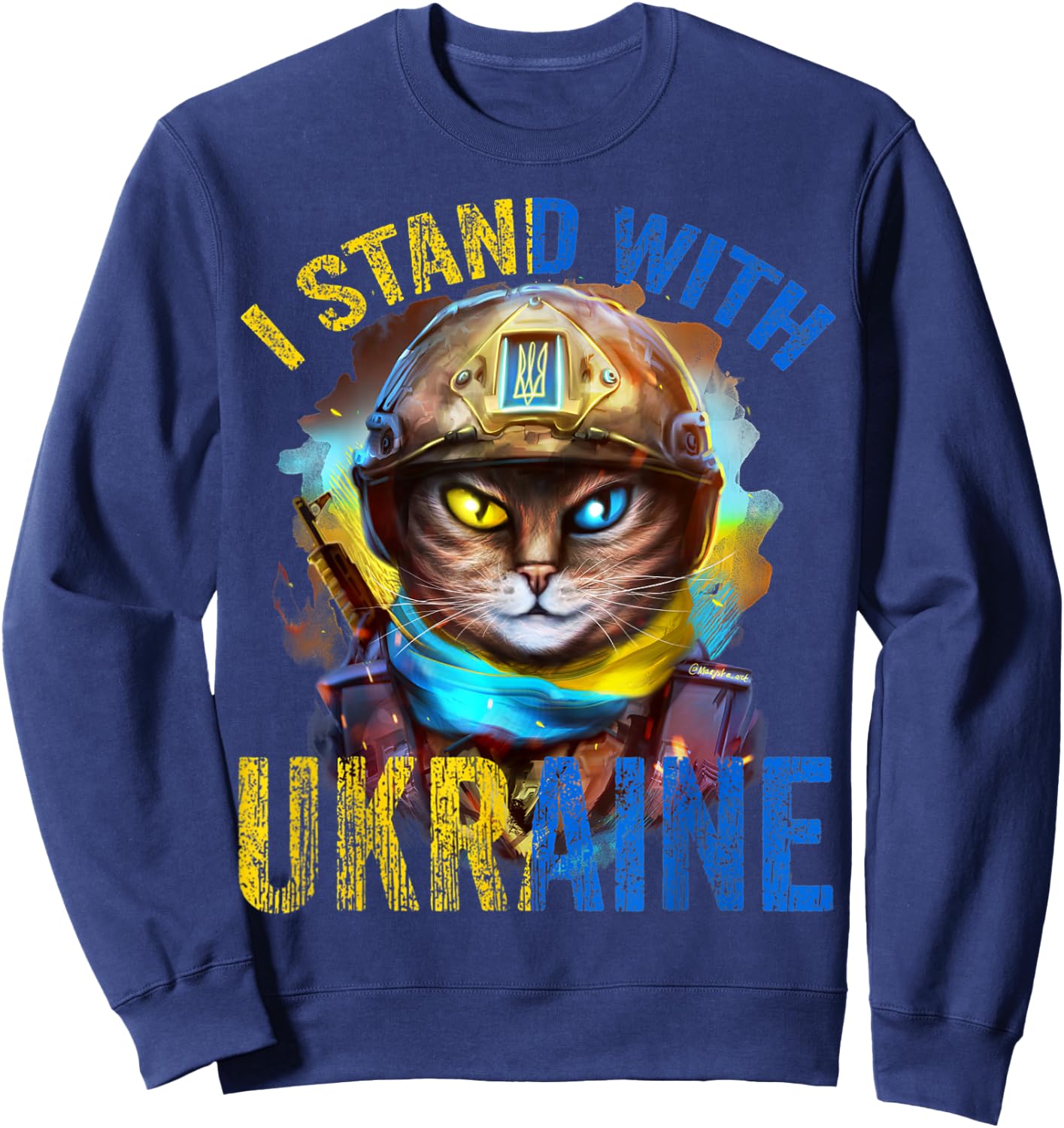 Pray for Support Ukrainian Cat Soldier Stand with Ukraine Women Sweatshirt - Sweatshirt | Navy