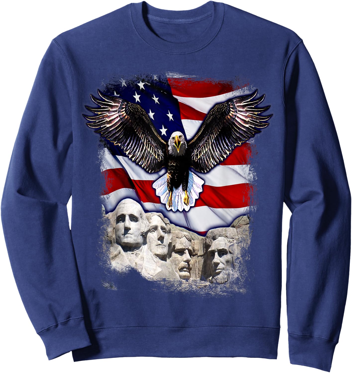 4th Of July American Bald Eagle Mount Rushmore 'Merica Flag Sweatshirt - Sweatshirt | Navy