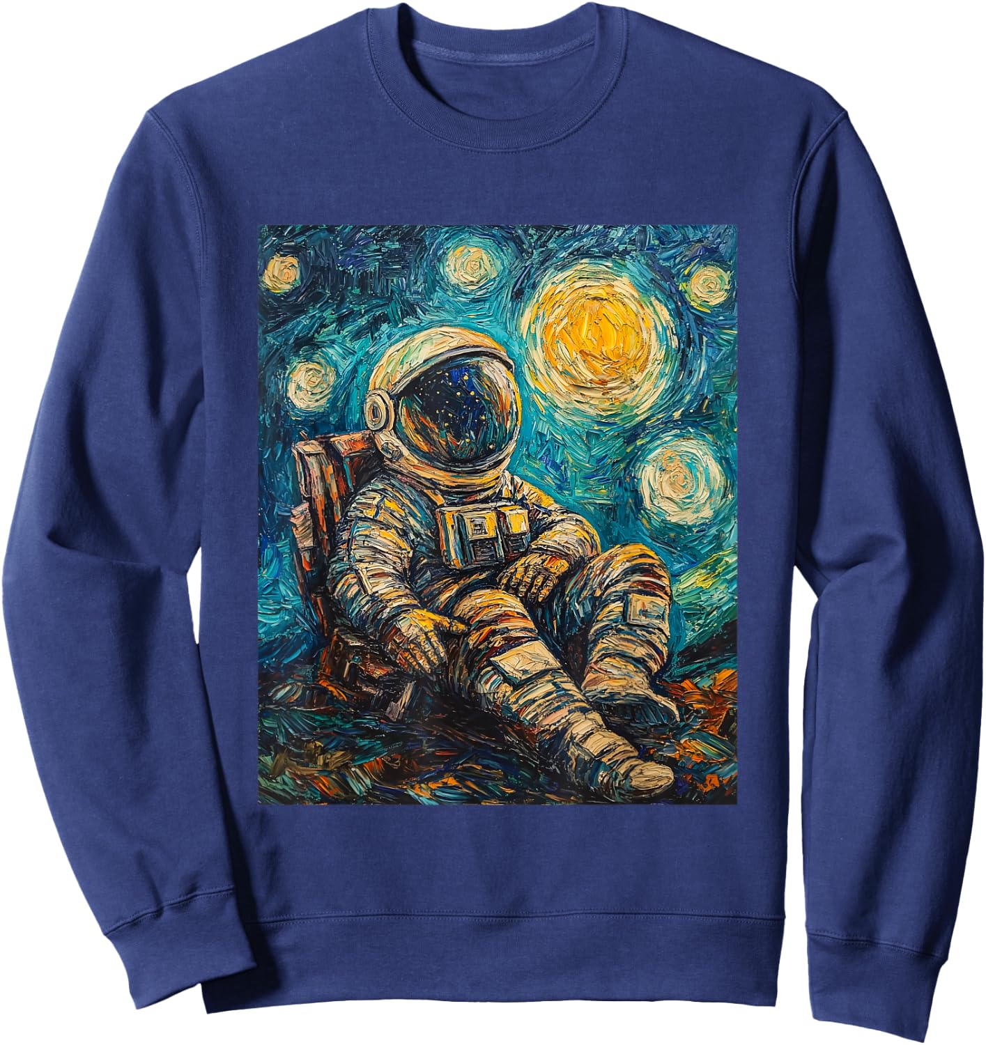 Astronaut Van Gogh Style Starry Night Funny Graphic Sweatshirt - Sweatshirt | Navy