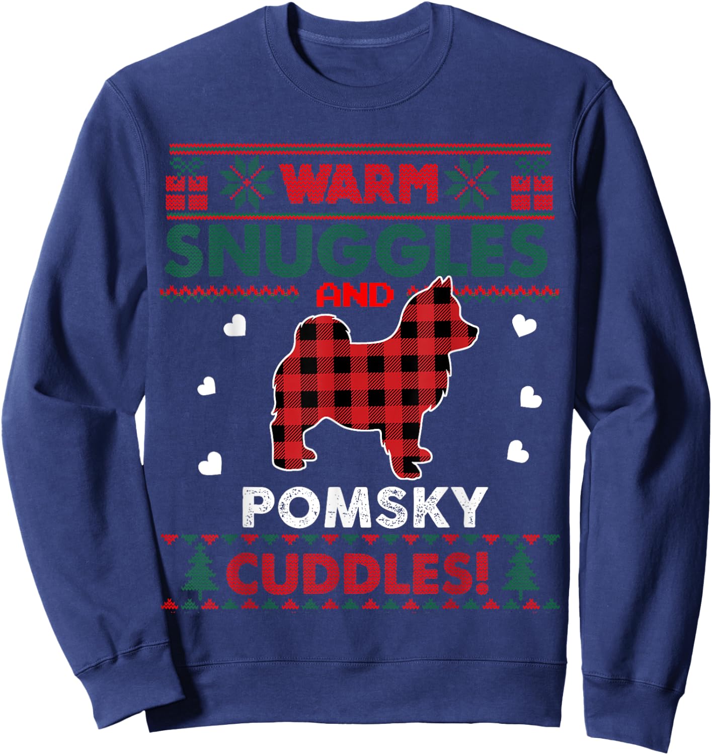 Pomsky Dog Lover Xmas Gifts Pajama Ugly Christmas Sweater Men Women Kids Sweatshirt - Sweatshirt | Navy