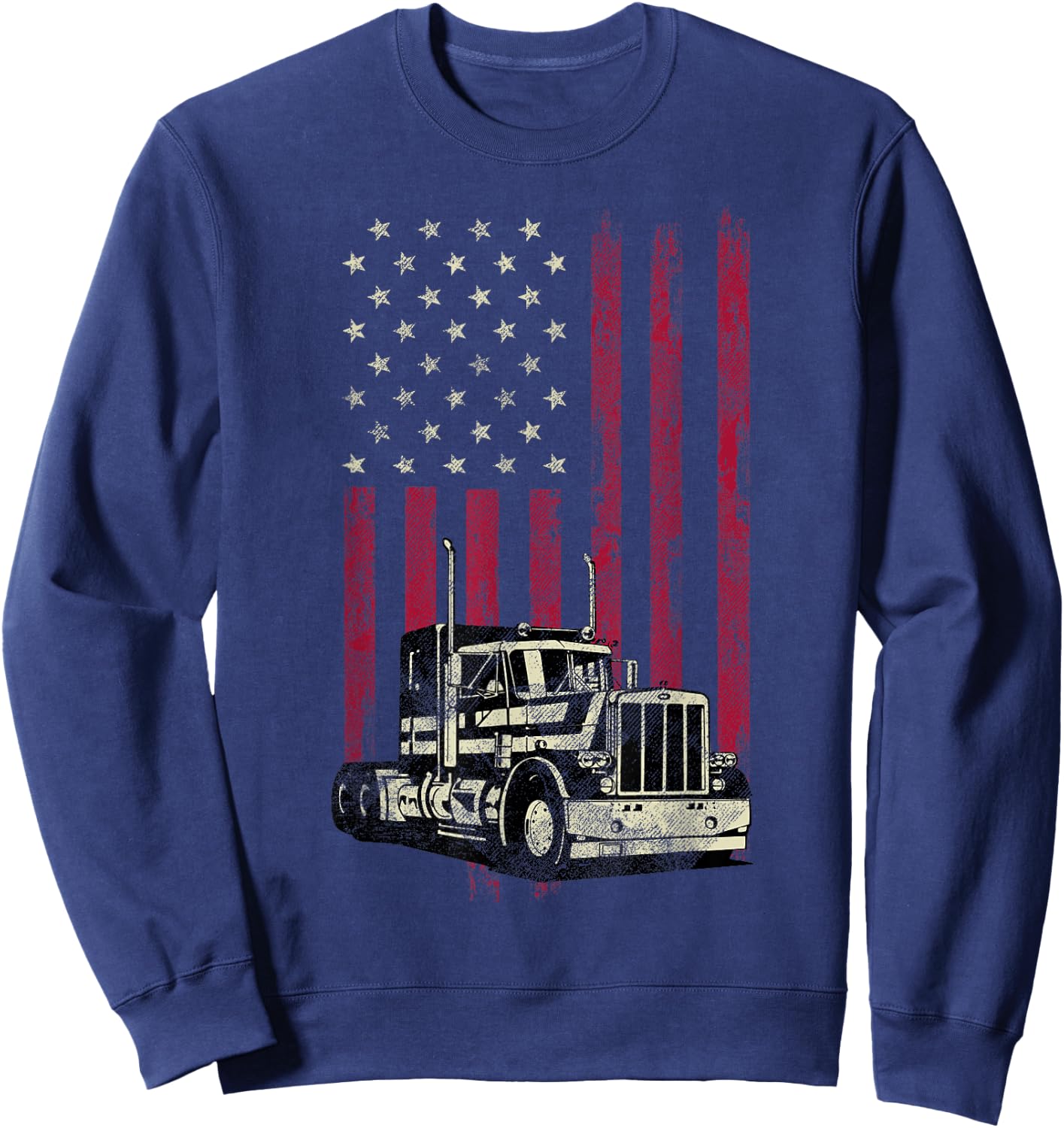 Trucker Vintage American Flag 4th Of July Gift Sweatshirt - Sweatshirt | Navy