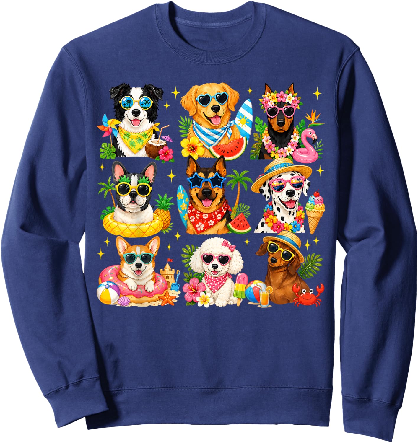Funny Dogs in Sunglasses Summer Beach Vacation Dog Lovers Sweatshirt - Sweatshirt | Navy