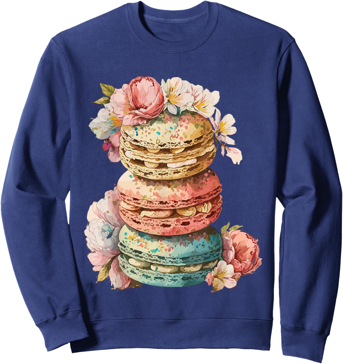 French Macarons Cookies Dessert Pastel Floral Macaron Baker Sweatshirt - Sweatshirt | Navy