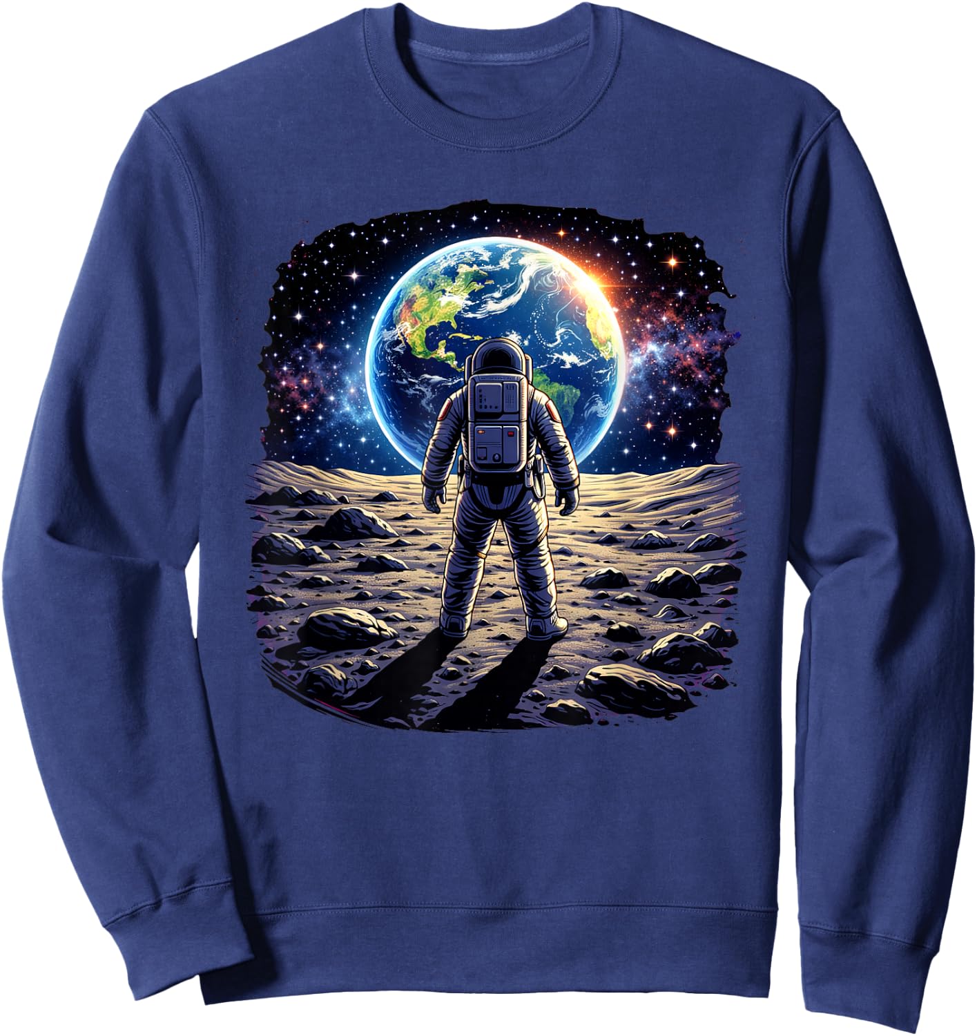 Astronaut Moon Earth Space Exploration Sweatshirt - Sweatshirt | Navy