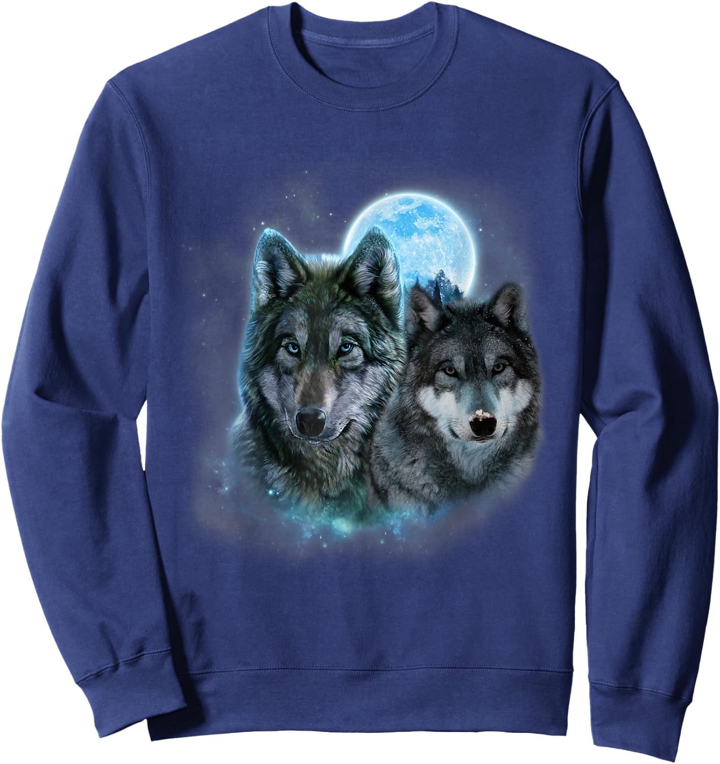 Two Wolves Howling In The Dark at the Moon Halloween Costume Sweatshirt - Sweatshirt | Navy