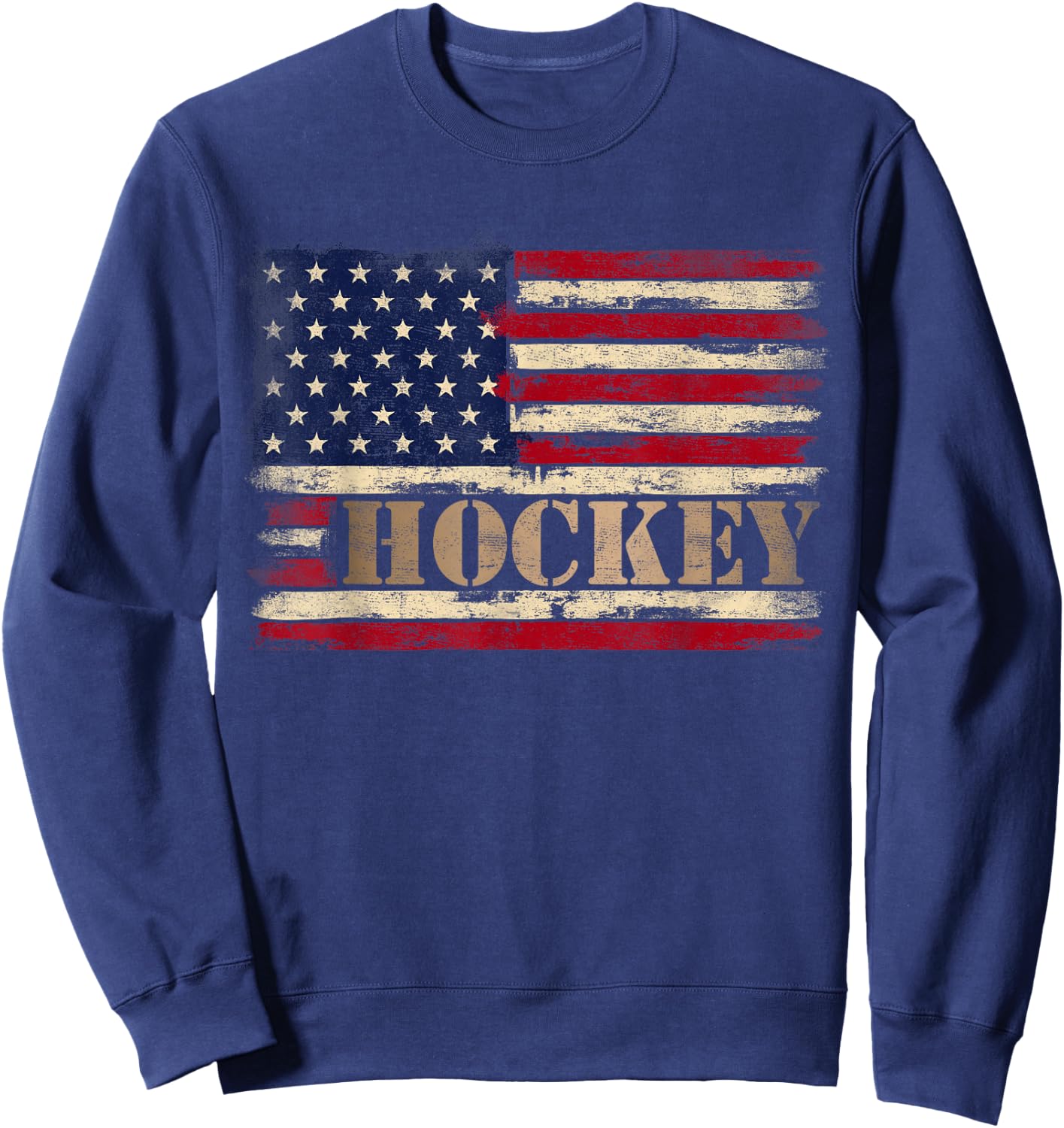 Retro Hockey Bold Text USA Flag Player Coach Sweatshirt - Sweatshirt | Navy