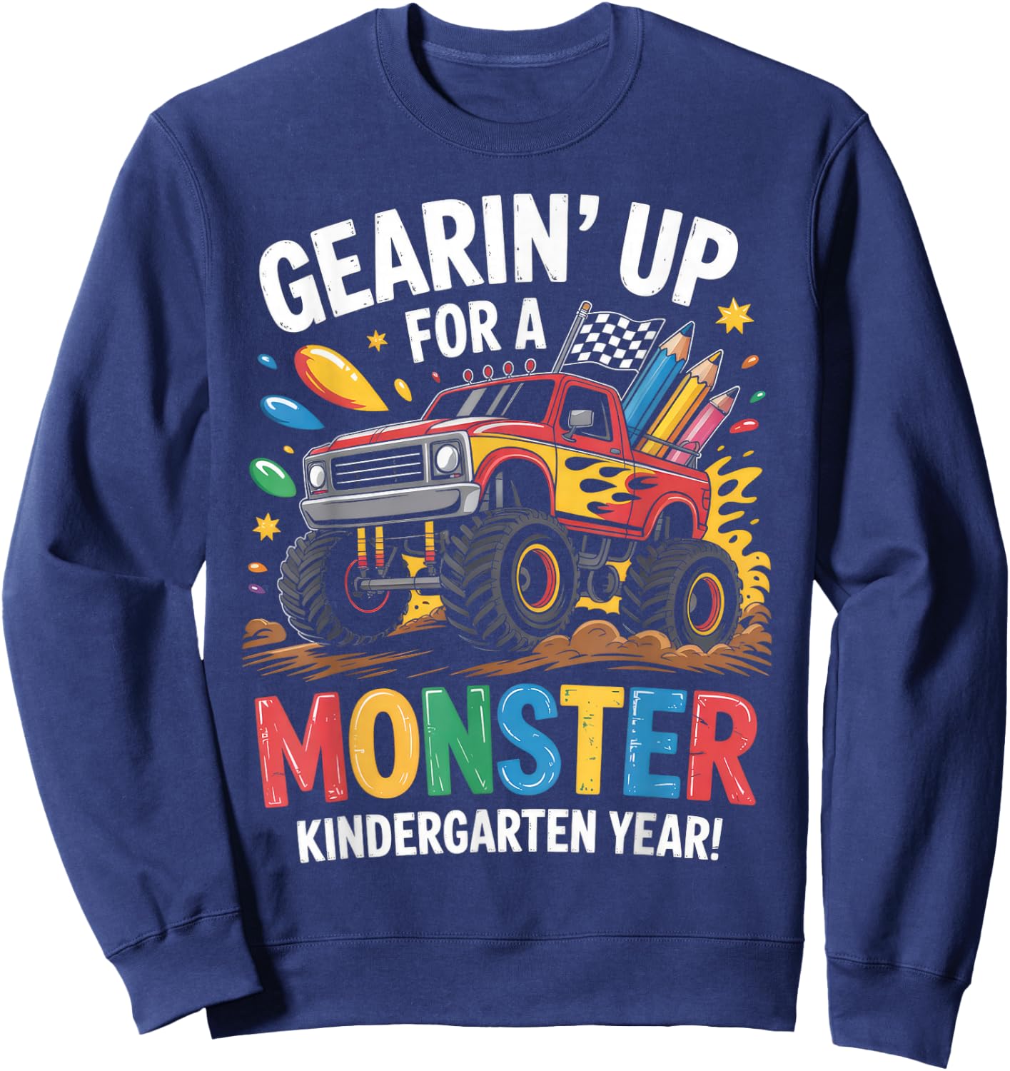 Back to School Kindergarten Monster Truck First Day Boys Sweatshirt - Sweatshirt | Navy