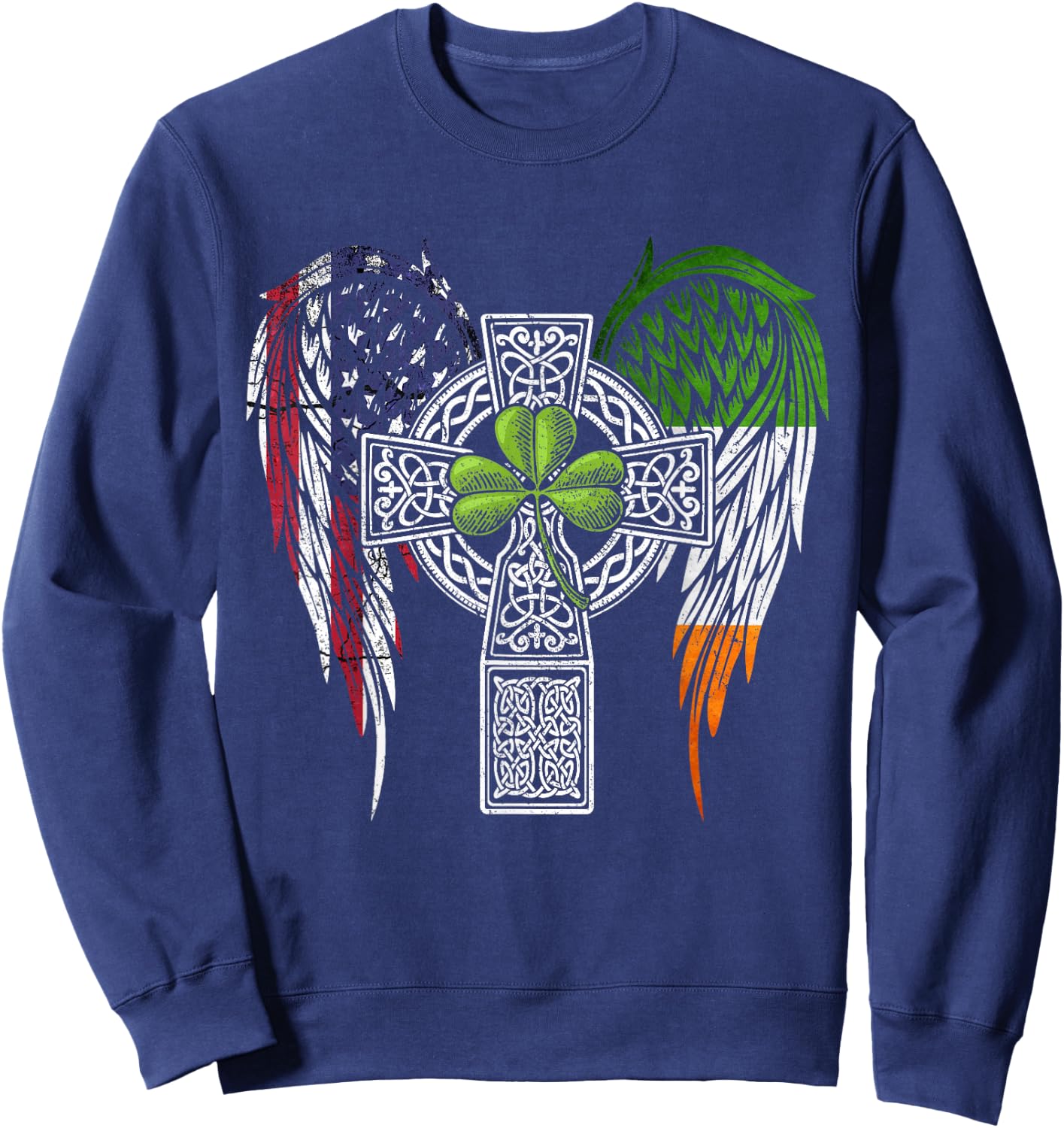 USA Flag Celtic Cross Irish American St Patrick's Day Sweatshirt - Sweatshirt | Navy