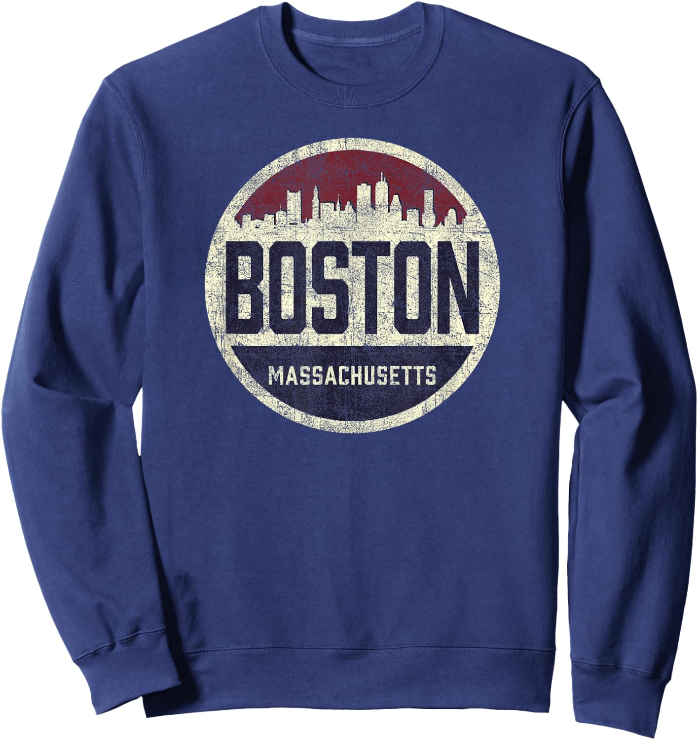Retro Boston Massachusetts Skyline distressed graphic Sweatshirt - Sweatshirt | Navy