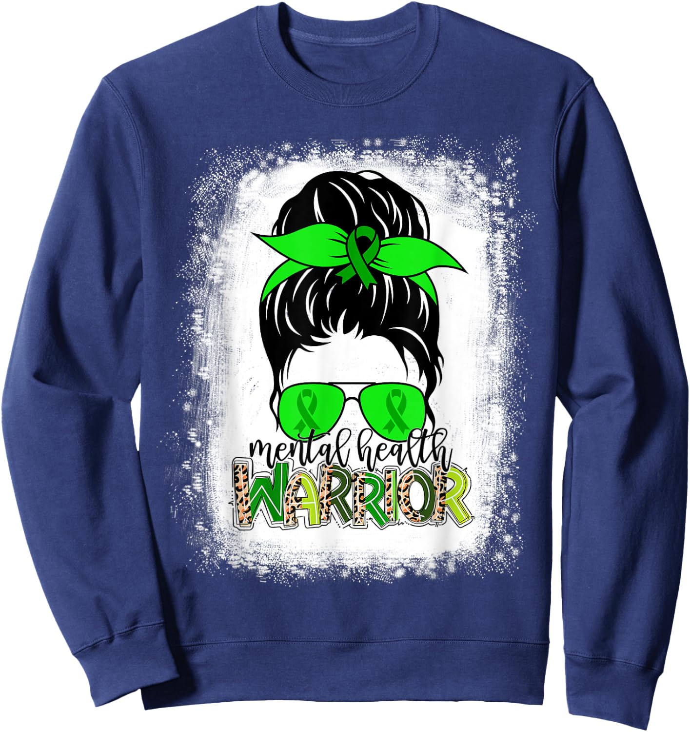 Mental Health Warrior Messy Bun Mental Health Awareness Sweatshirt - Sweatshirt | Navy