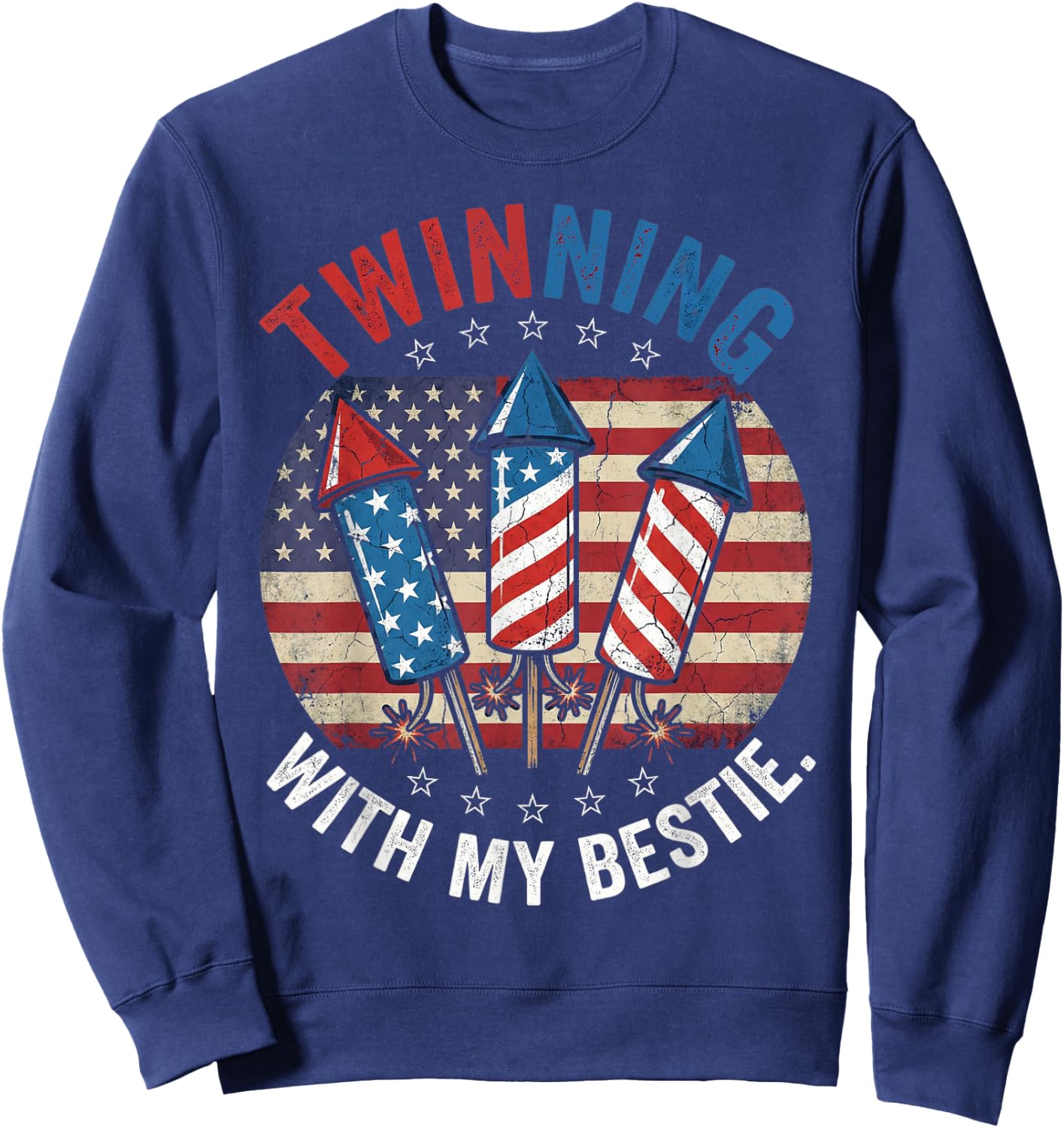 Twinning with My Bestie Patriotic 4th of July Matching Sweatshirt - Sweatshirt | Navy