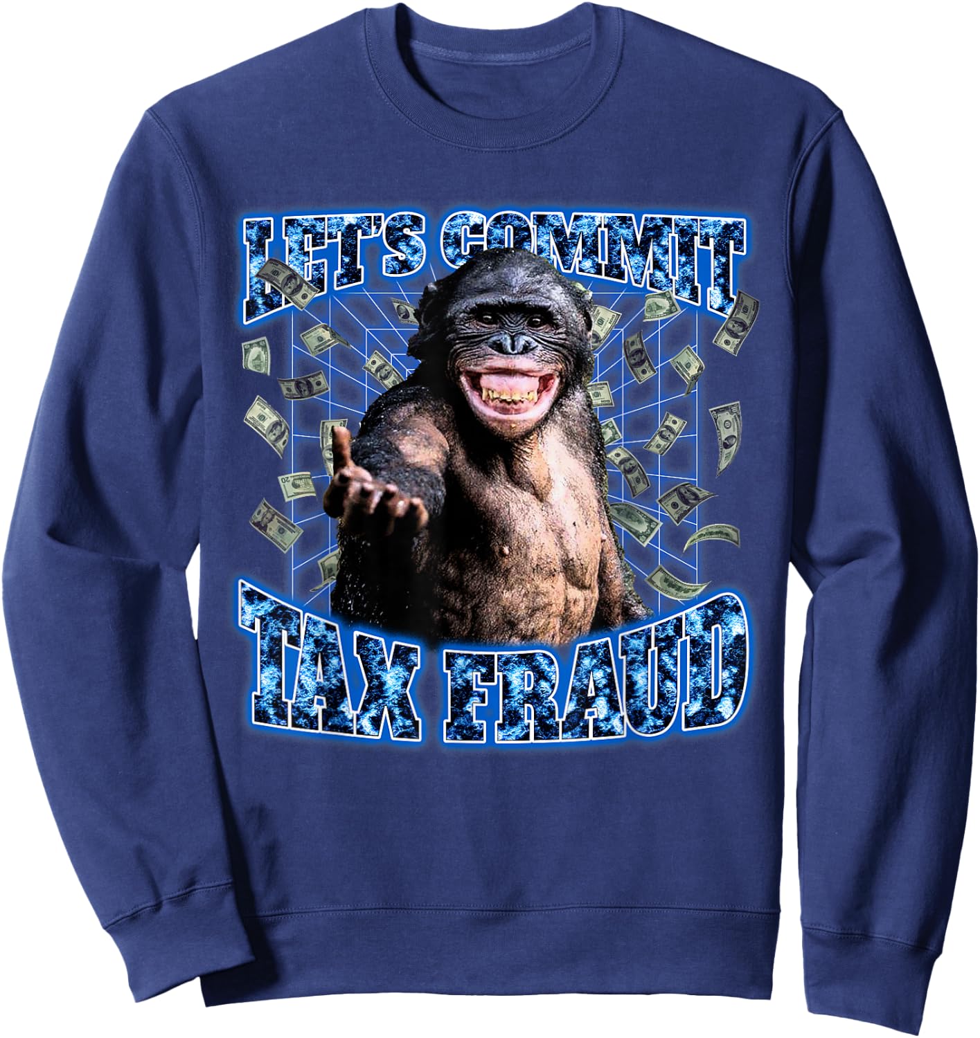 Let's Commit Tax Fraud Vintage Bootleg Rap 90s Monkey Sweatshirt - Sweatshirt | Navy