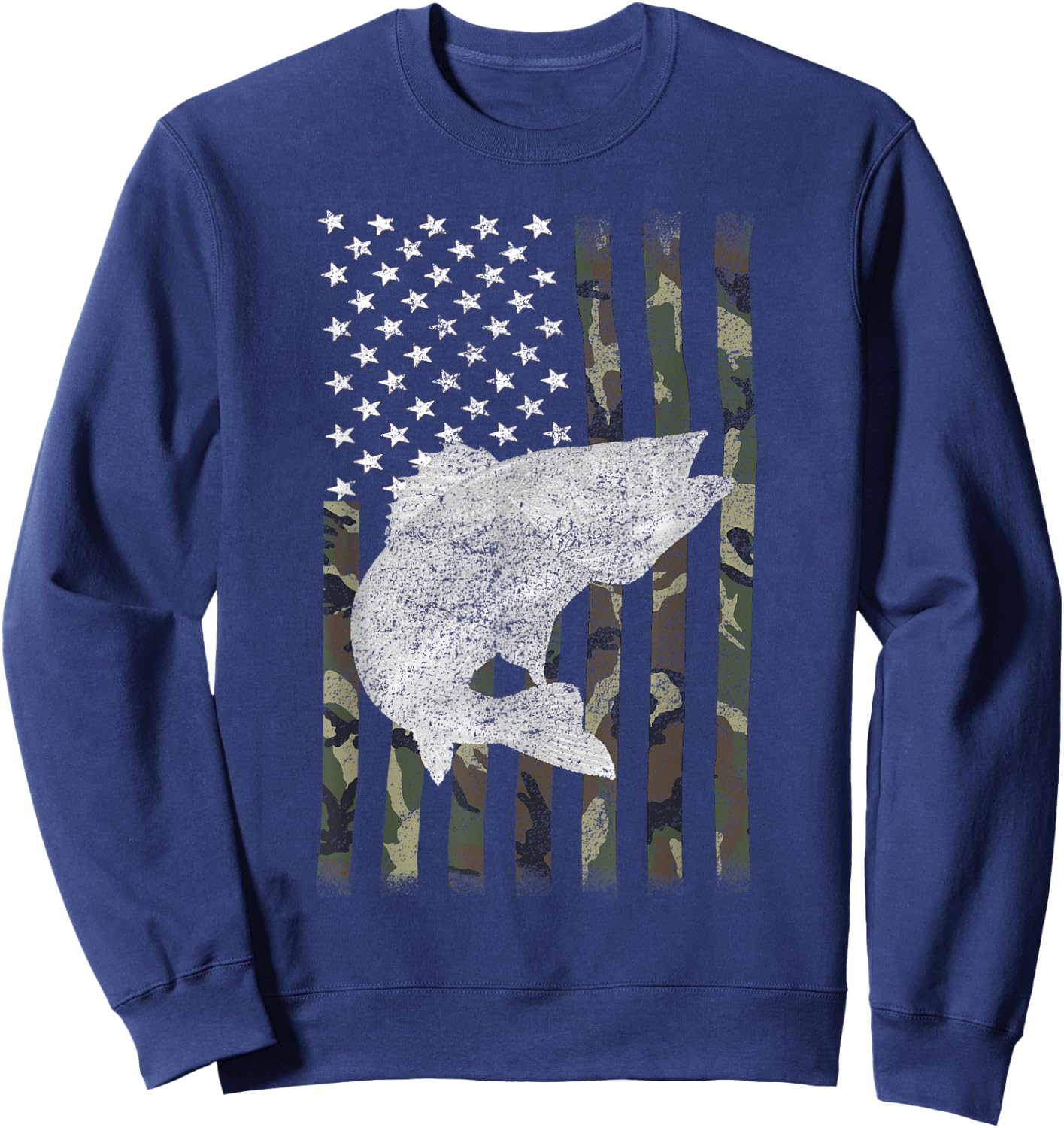Camouflage Flag Walleye Fishing Angler Sweatshirt - Sweatshirt | Navy