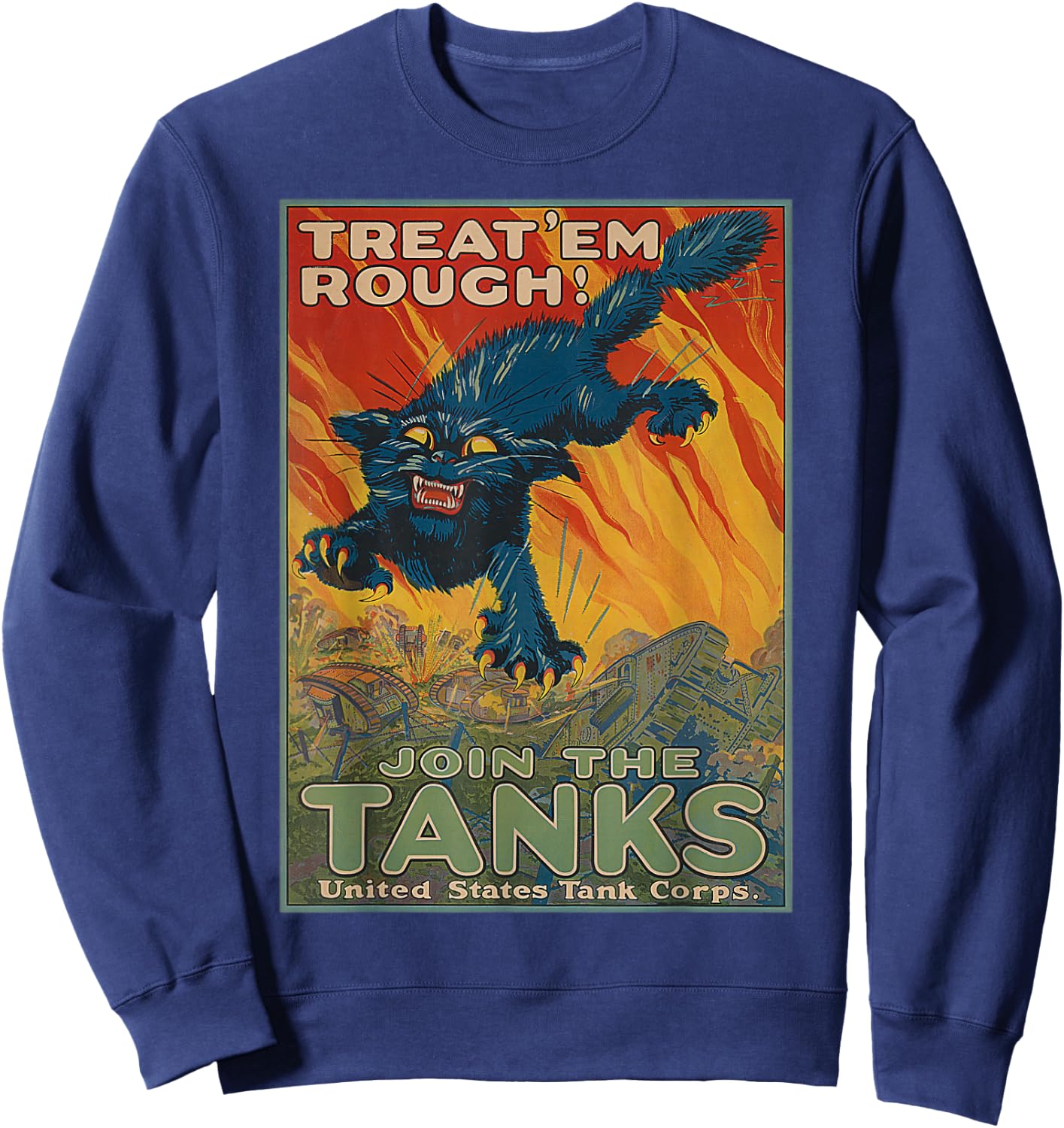 United States Tanks Corps Cat WWII WW2 Tank Sweatshirt - Sweatshirt | Navy