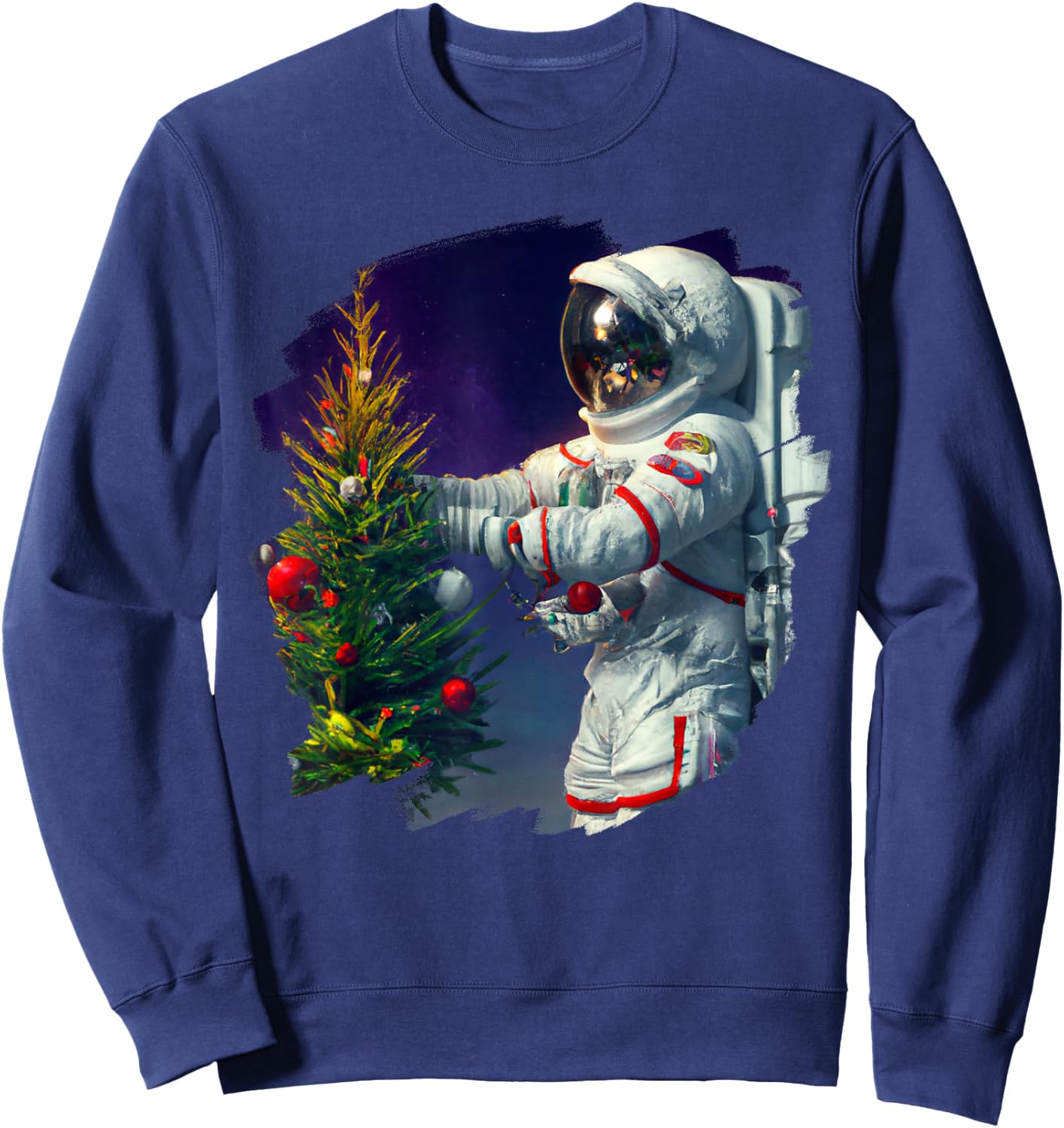 Astronaut Christmas Tree Outer Space Christmas Sweatshirt - Sweatshirt | Navy