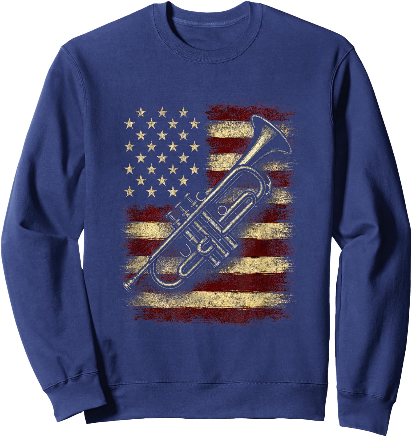 USA Flag with Brass Instrument - Retro American Music Sweatshirt - Sweatshirt | Navy